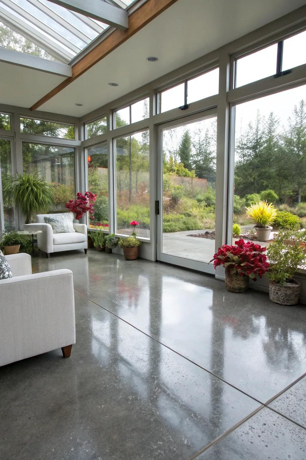 Burnished stone aggregate provides a modern edge with simple maintenance.