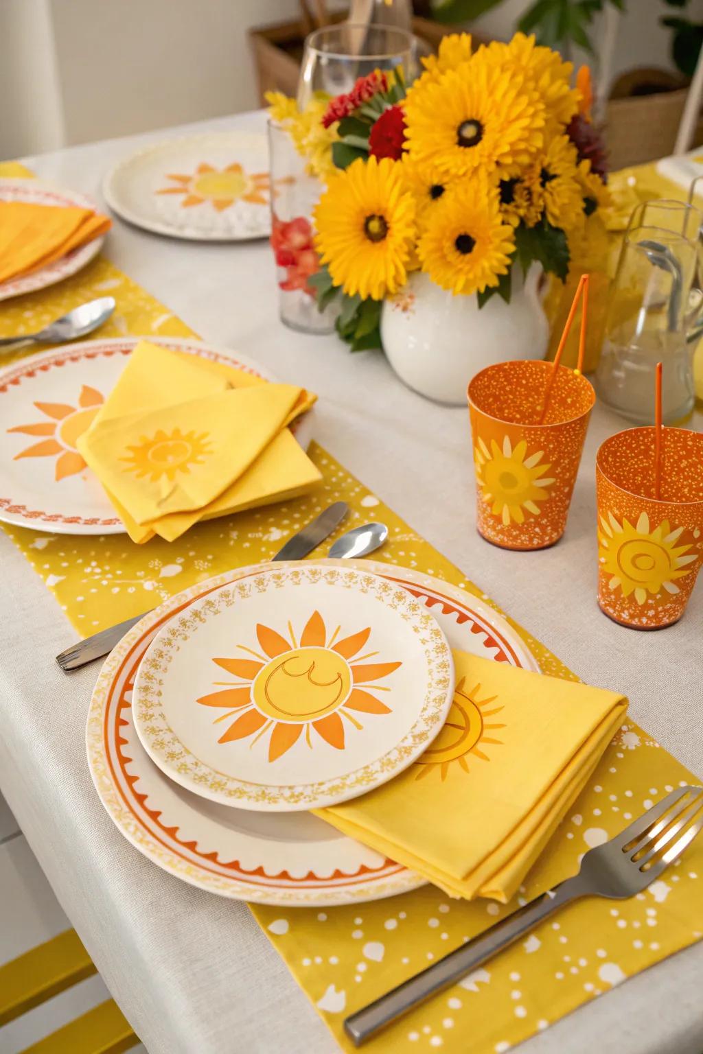 Sunbeam serving ware infuses a vibrant element into the dining arrangement.