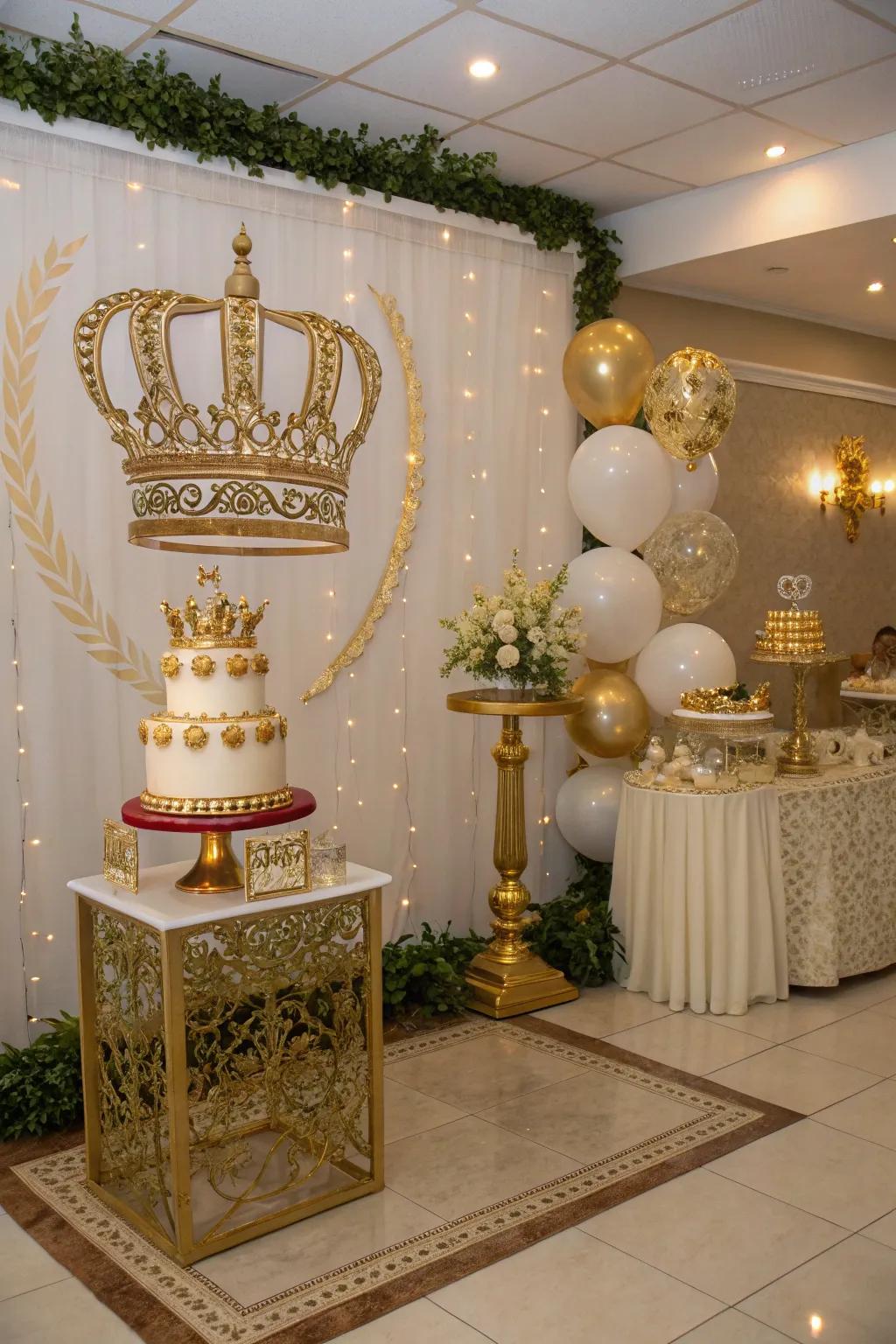 Royal crown accents turn the venue into a royal affair.