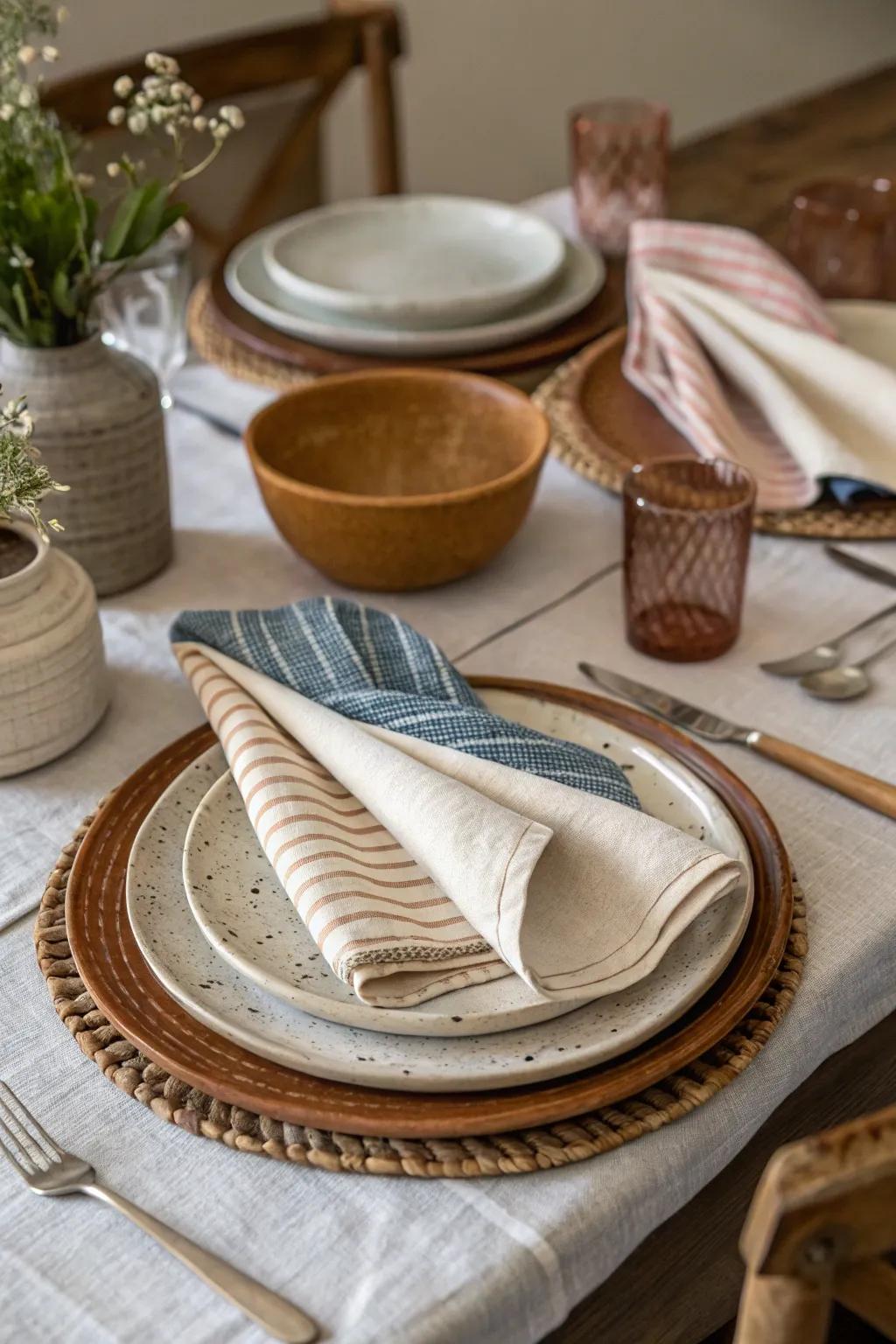 A variety of textures introducing fullness and appeal to the table arrangement.