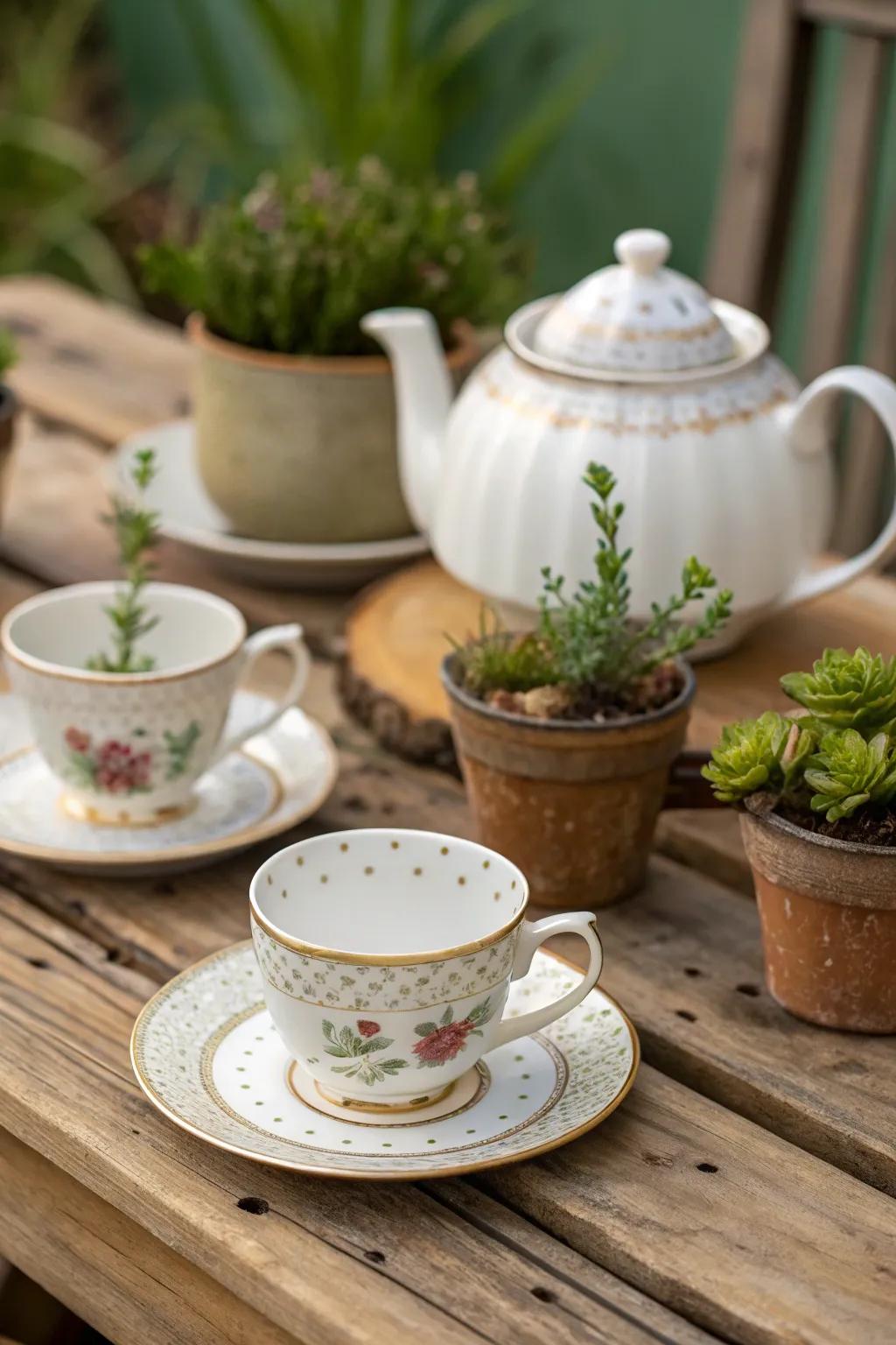 A stylish country meets sophisticated fine china display.