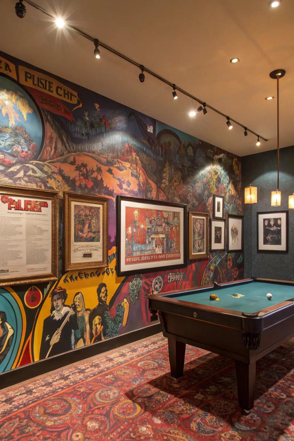 Creative wall art personalizes the space.