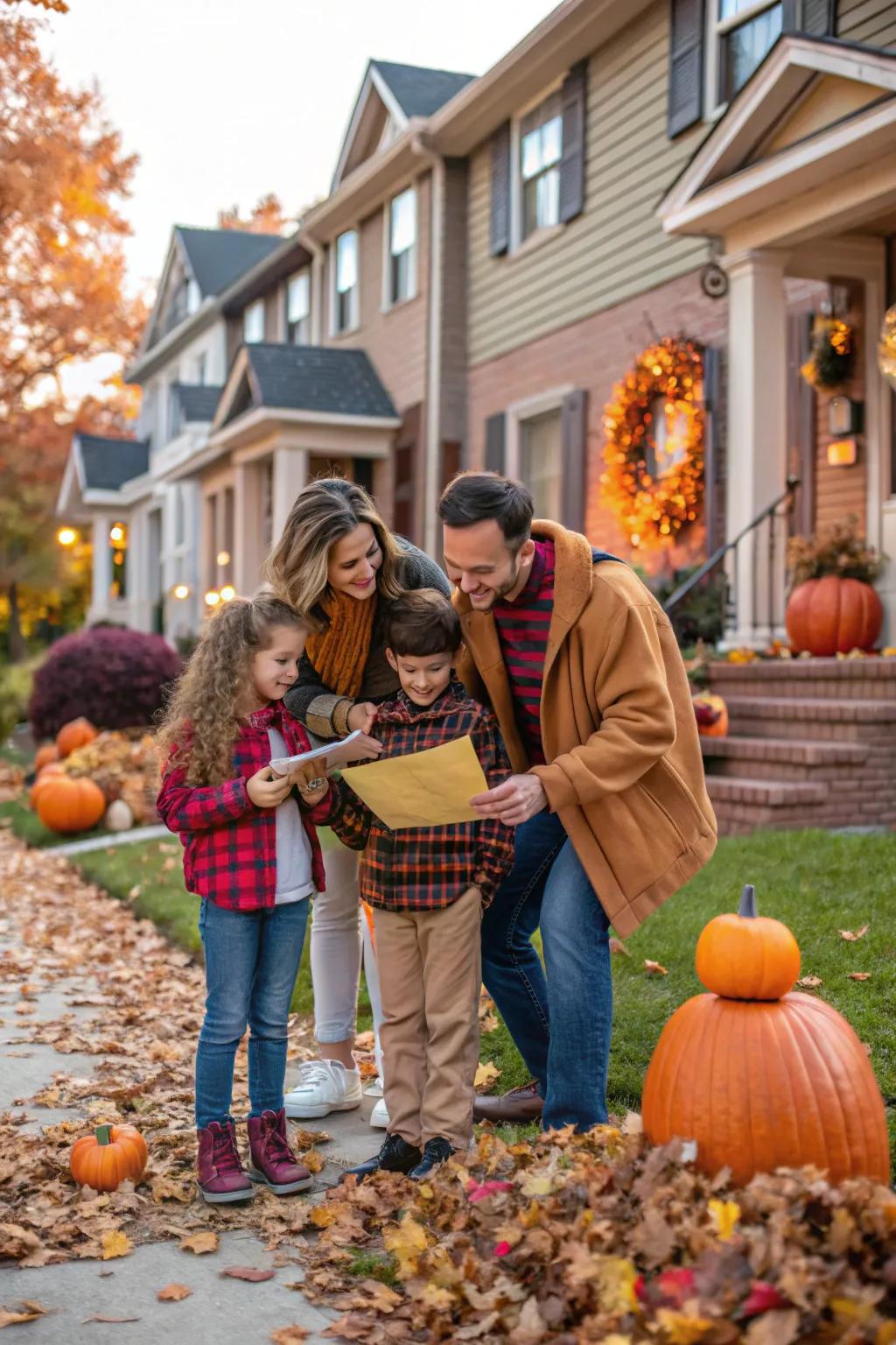 Family members on a thrilling Thanksgiving discovery expedition in the neighborhood.