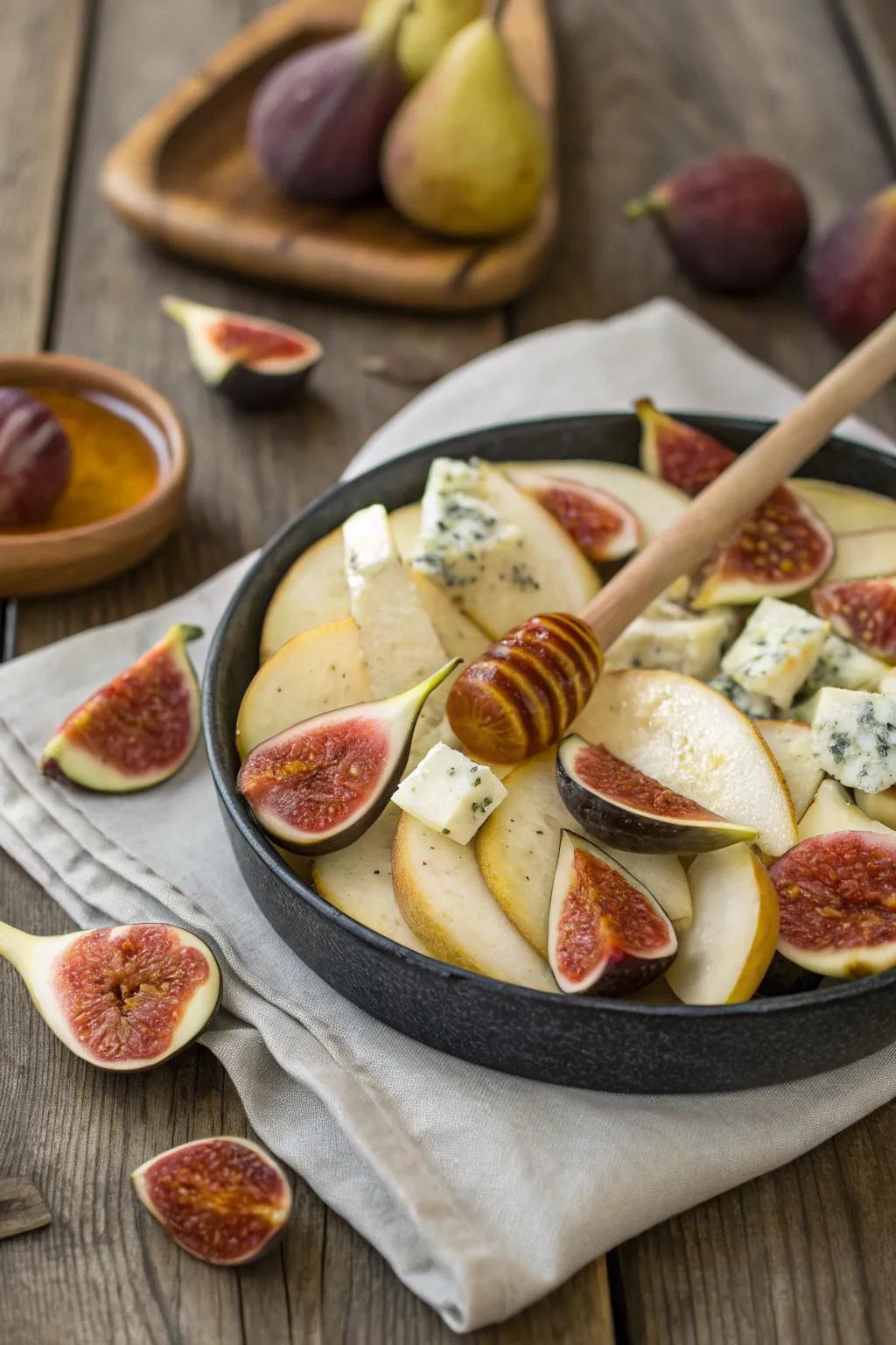 A decadent pear and fig platter for a blend of sweet and savory.