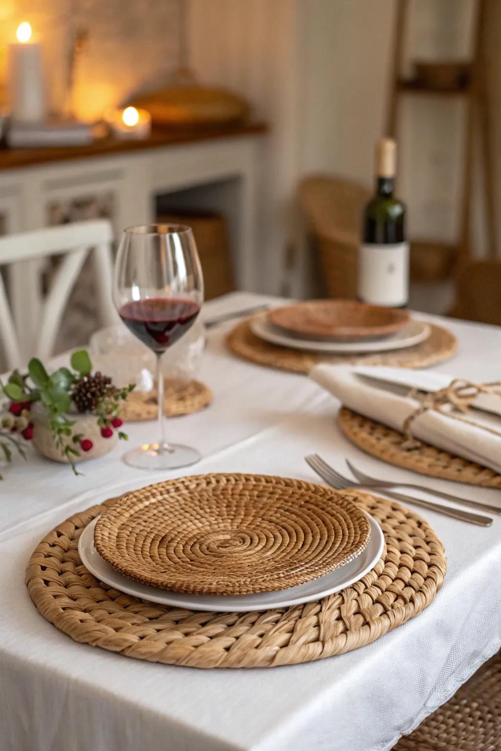 Embossed base plates provide dimension and refinement to your table arrangement.