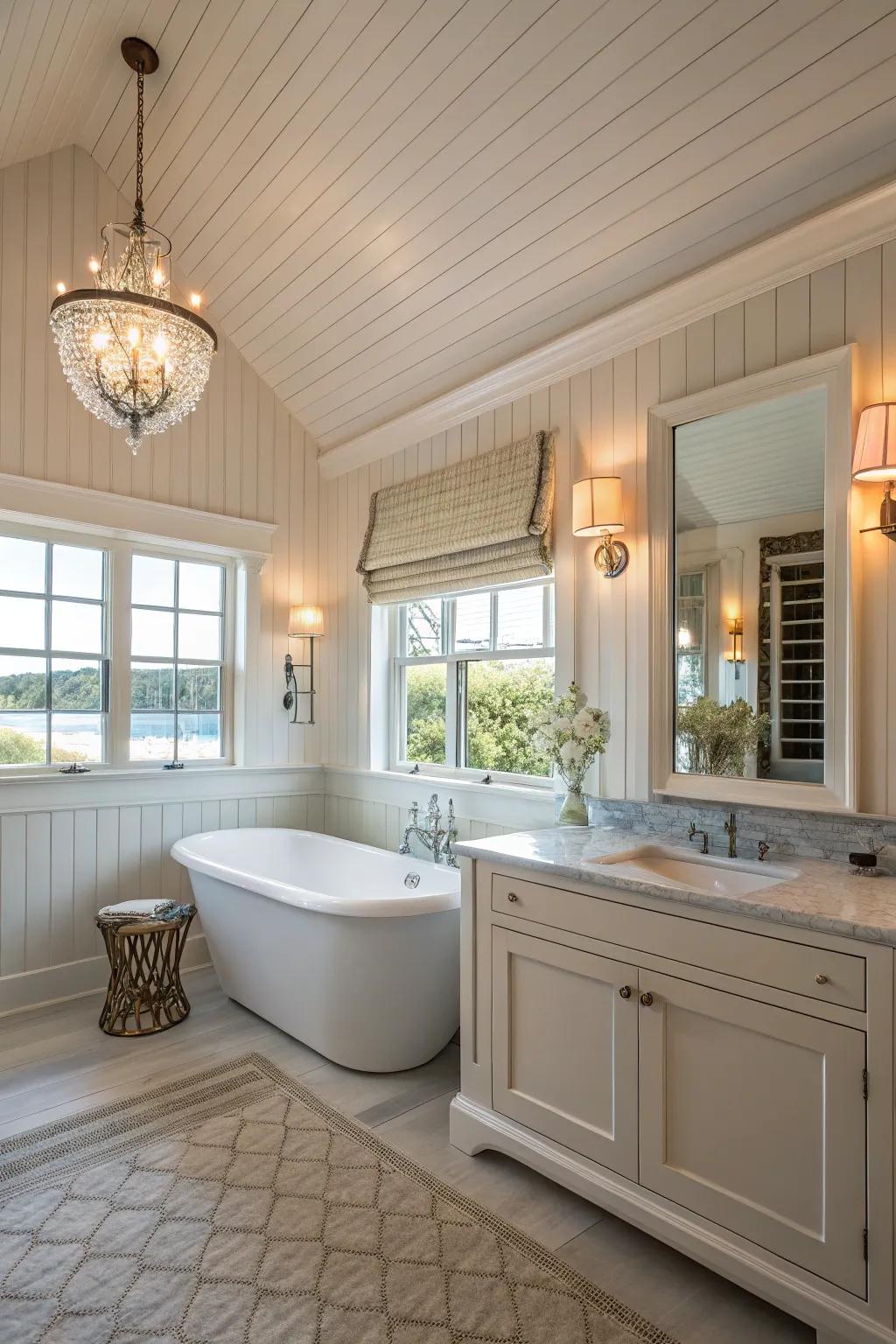 Construct a spa-level retreat in your bath area with interlocking plank walls.
