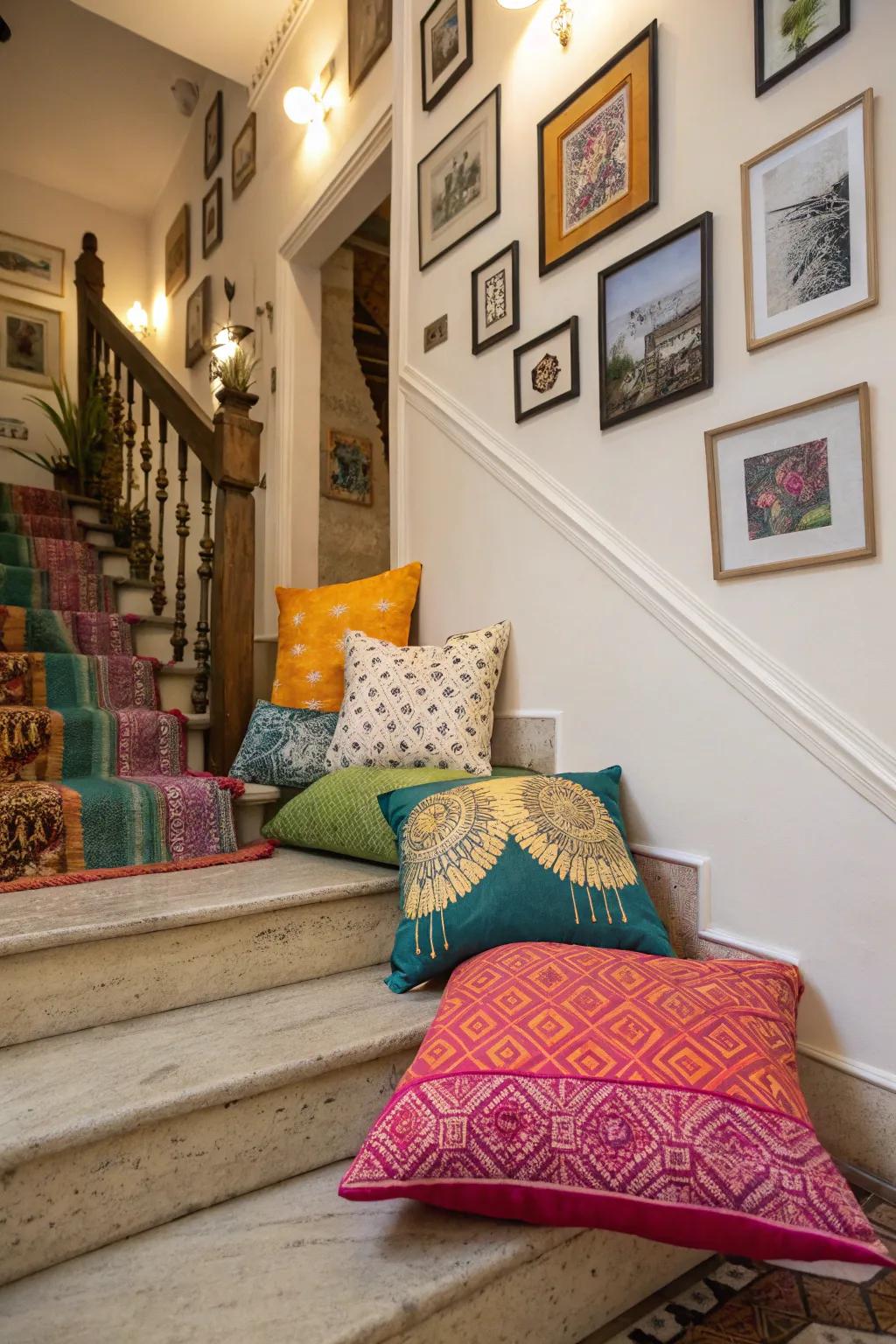 Highlighting tones impart energy at the top of staircases.