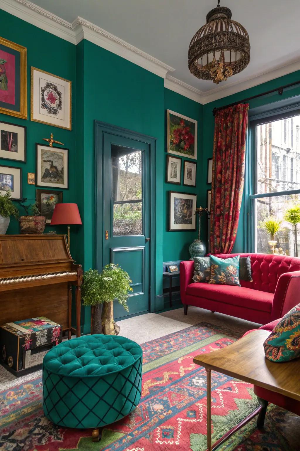 A townhouse interior dappled with vivid gem hues for a lively feel.