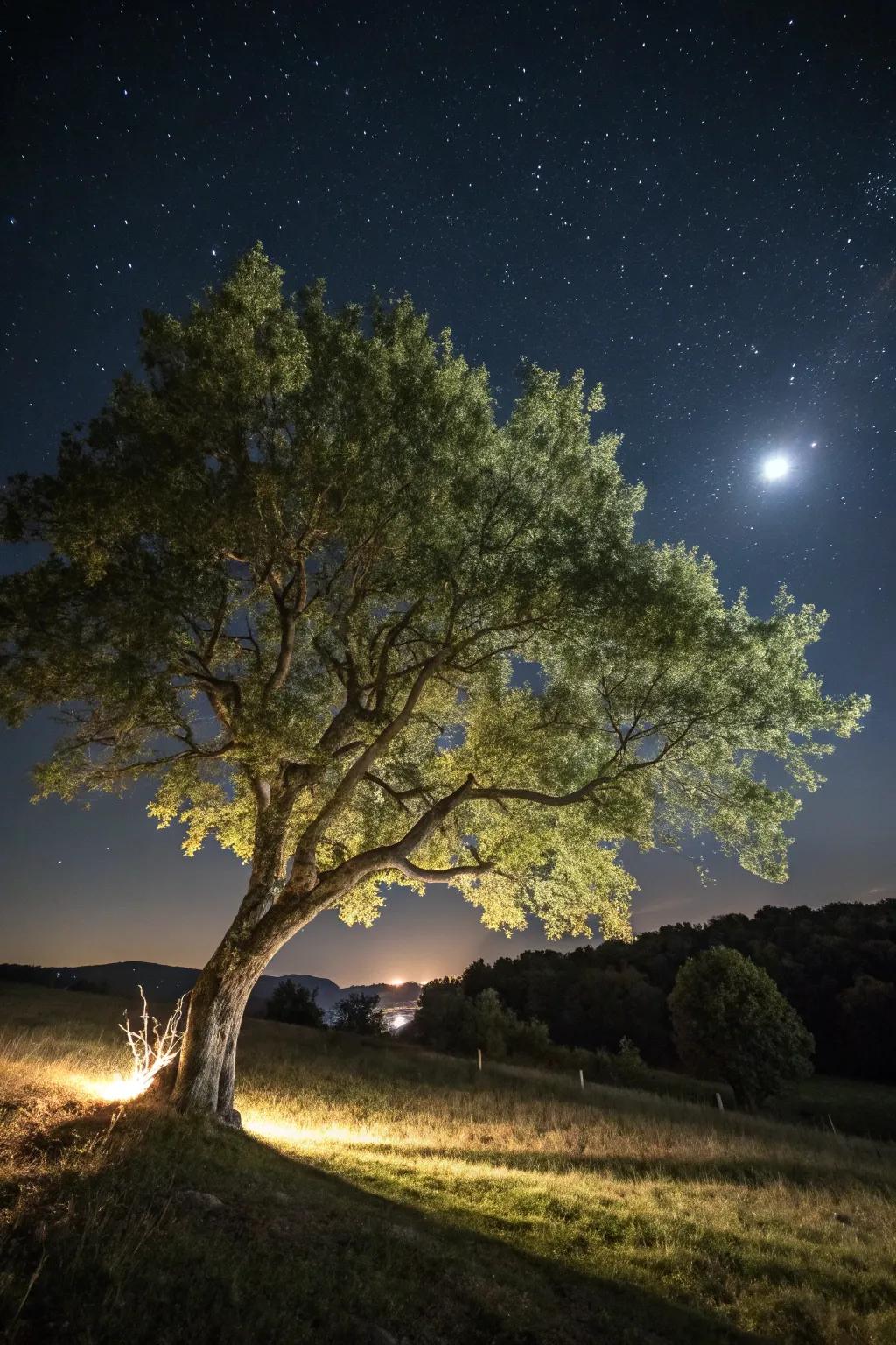 Moonlit magic with downlighting for a serene garden scene.