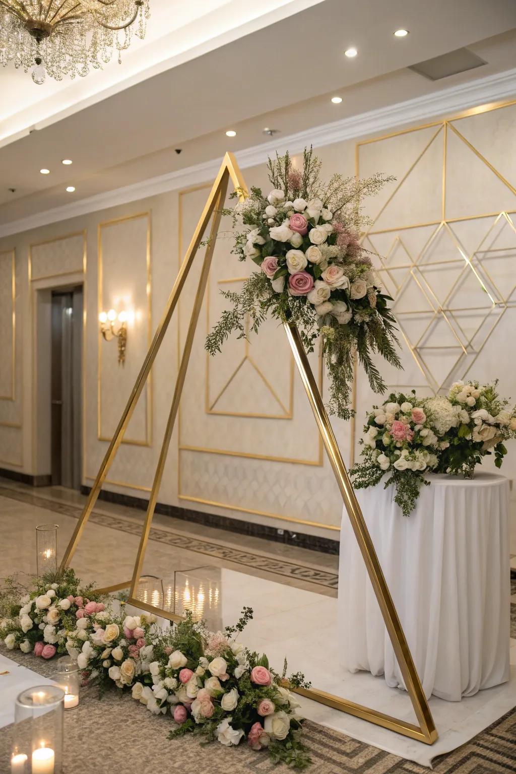 A glamorous triangle arch for a refined, opulent decor.
