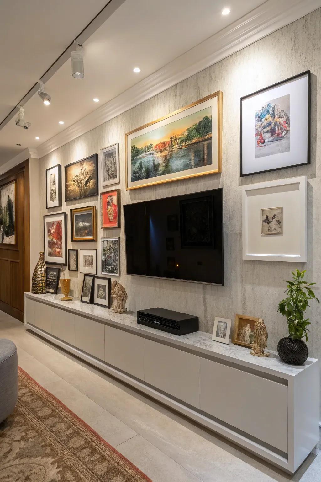 Blend your TV into a gallery wall for an artistic touch.