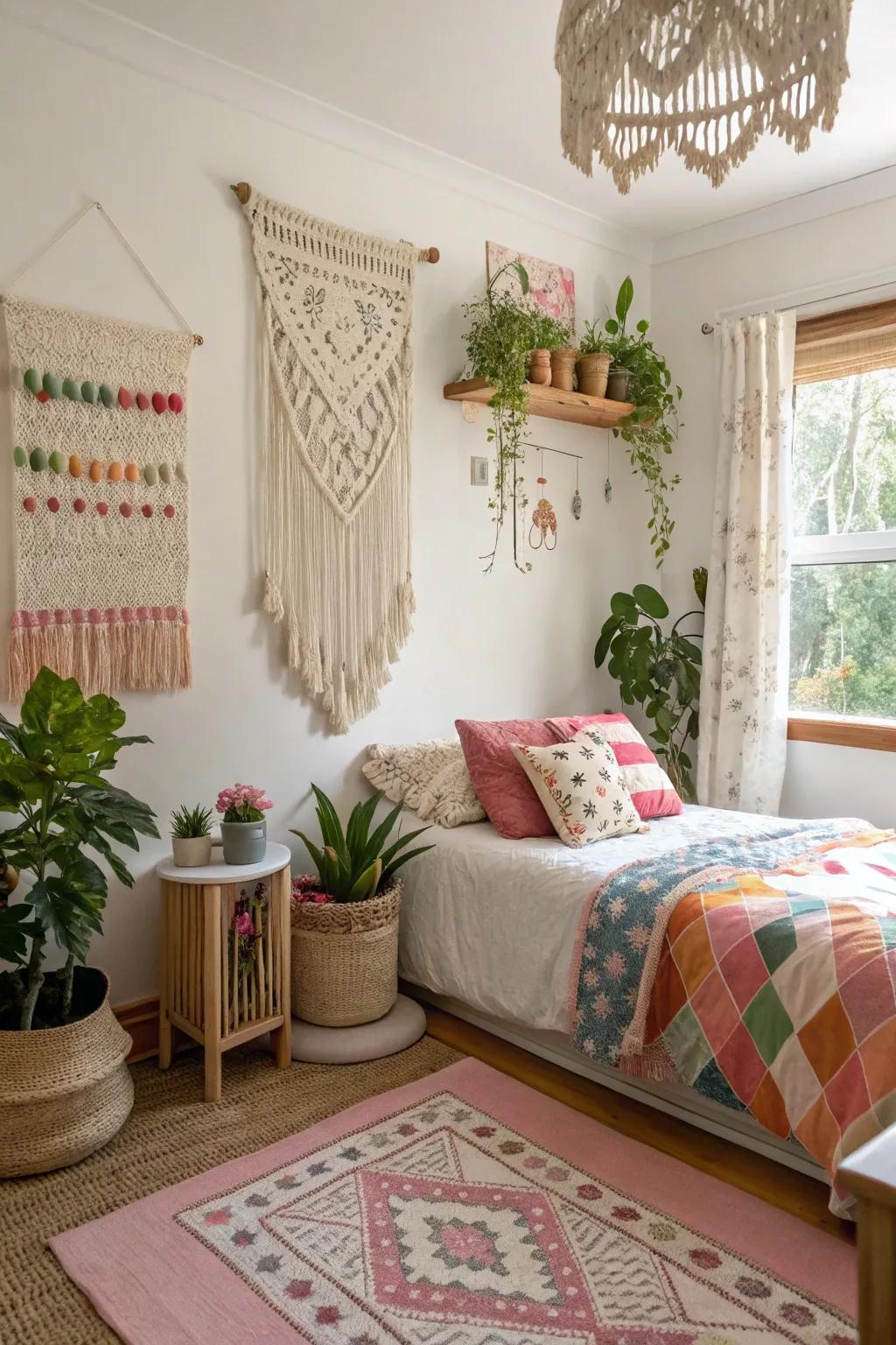 Bohemian touches add a relaxed, eclectic feel to any tween bedroom, fostering a sense of freedom and creativity.