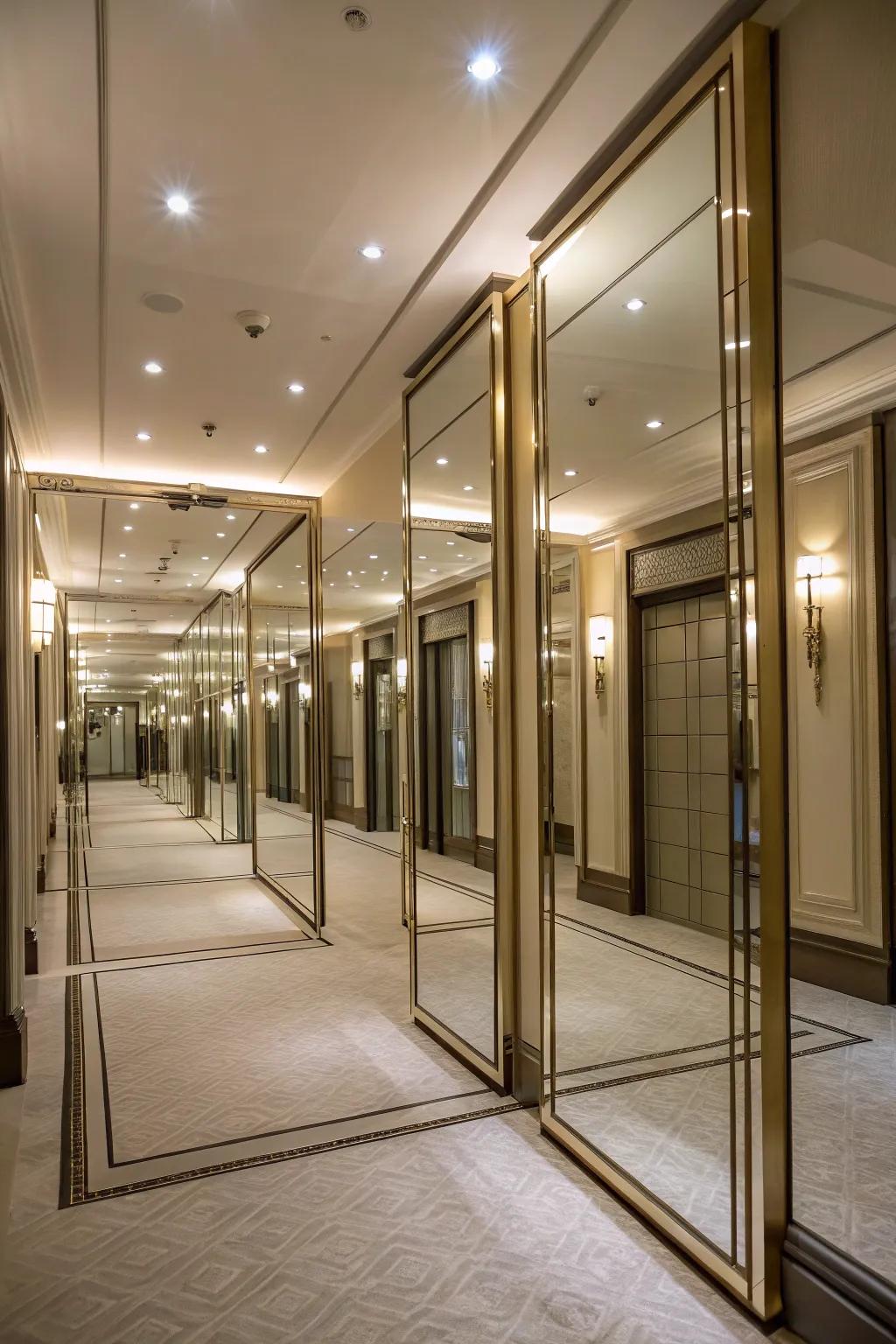 Mirrored divider creating an impression of space and light.