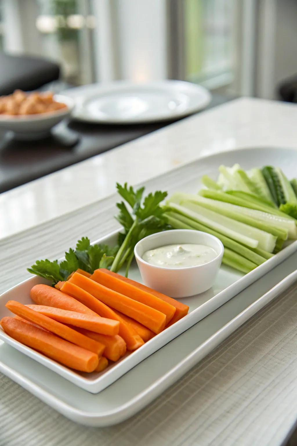 Minimalist vegetable tray with a sleek presentation.