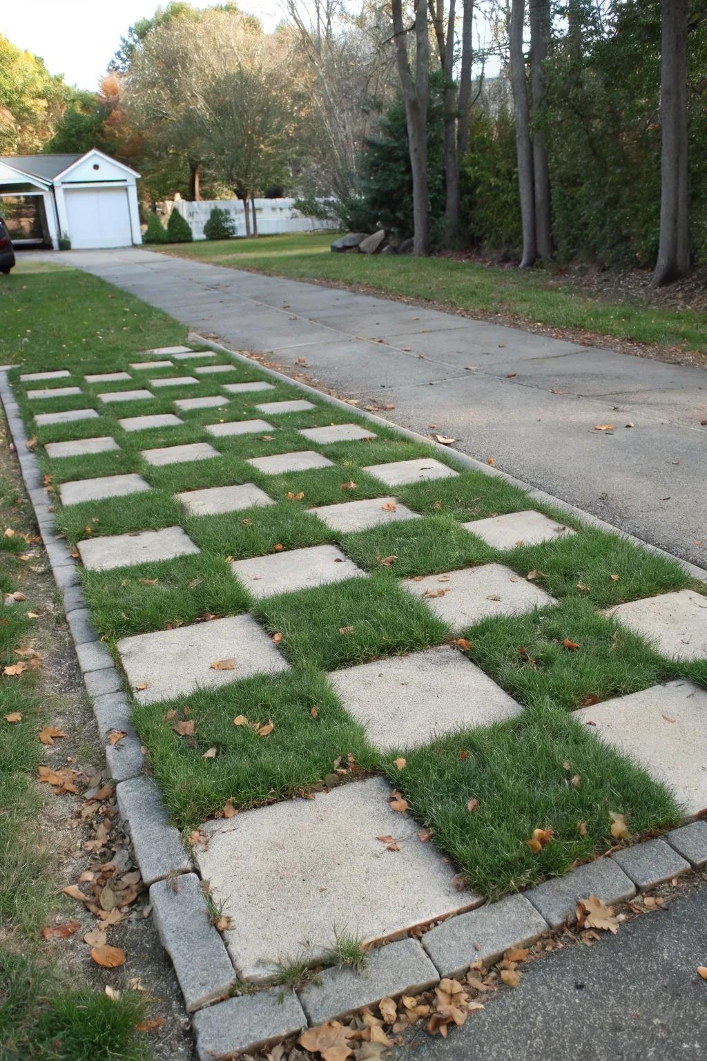 Tile arrangements propose a fashionable and modern driveway solution.