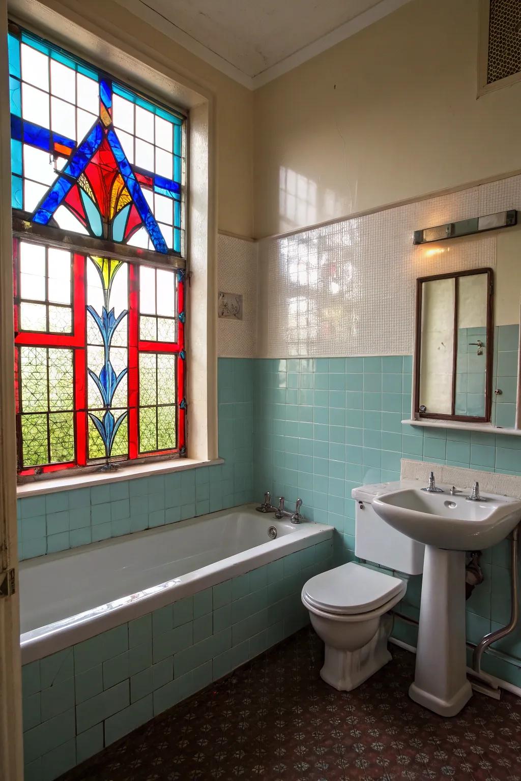 Dyed glass openings design a colorful, artistic environment.