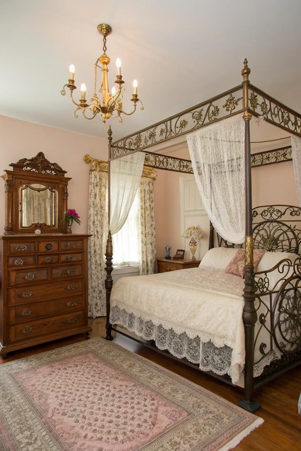 Wrought iron and gilded features add historical panache to Victorian design.