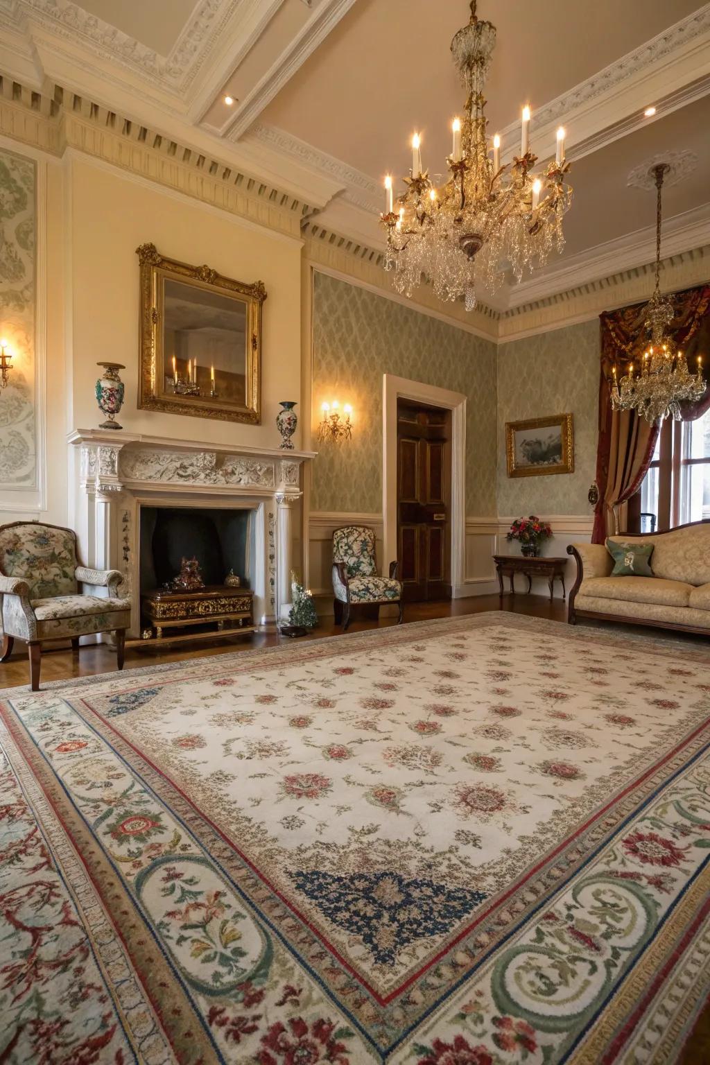 A patterned rug ties the room together with warmth and texture.