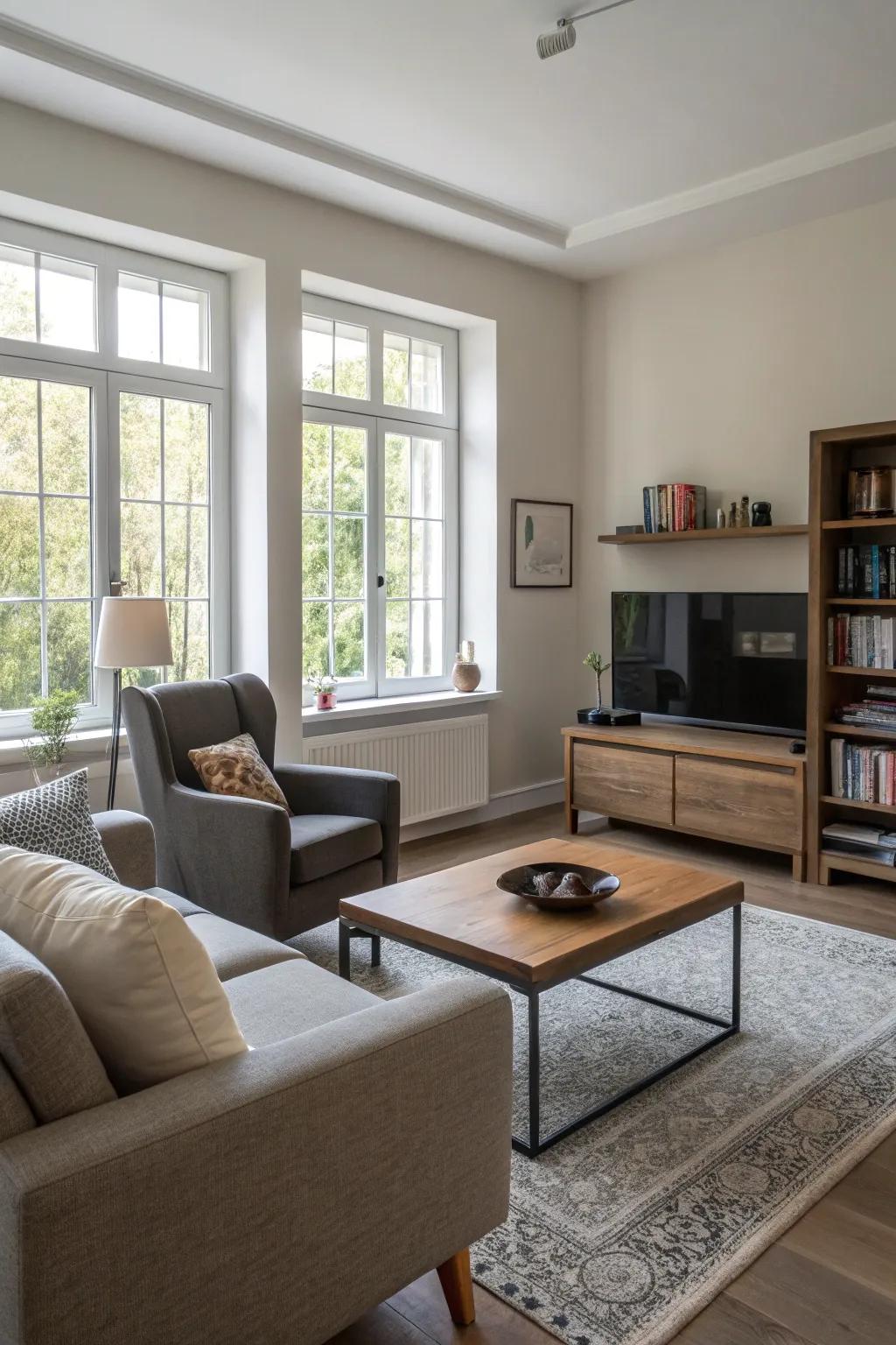 Tactical furniture placement ensures an equilibrium of utility and style.