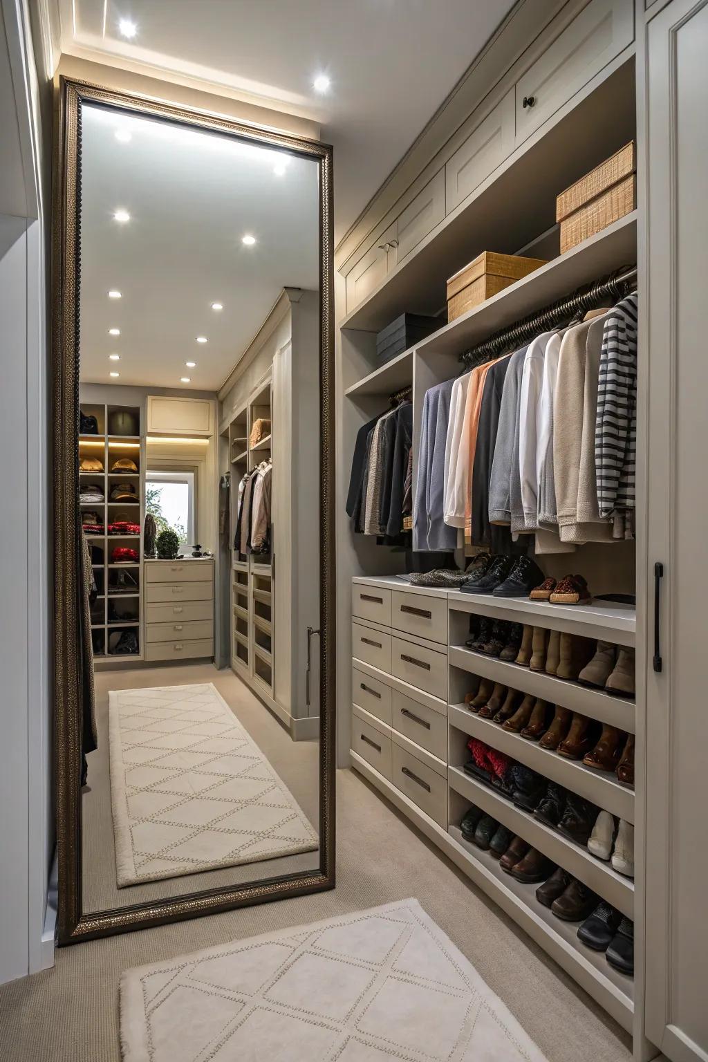 A strategically placed looking-glass enhances light and space.