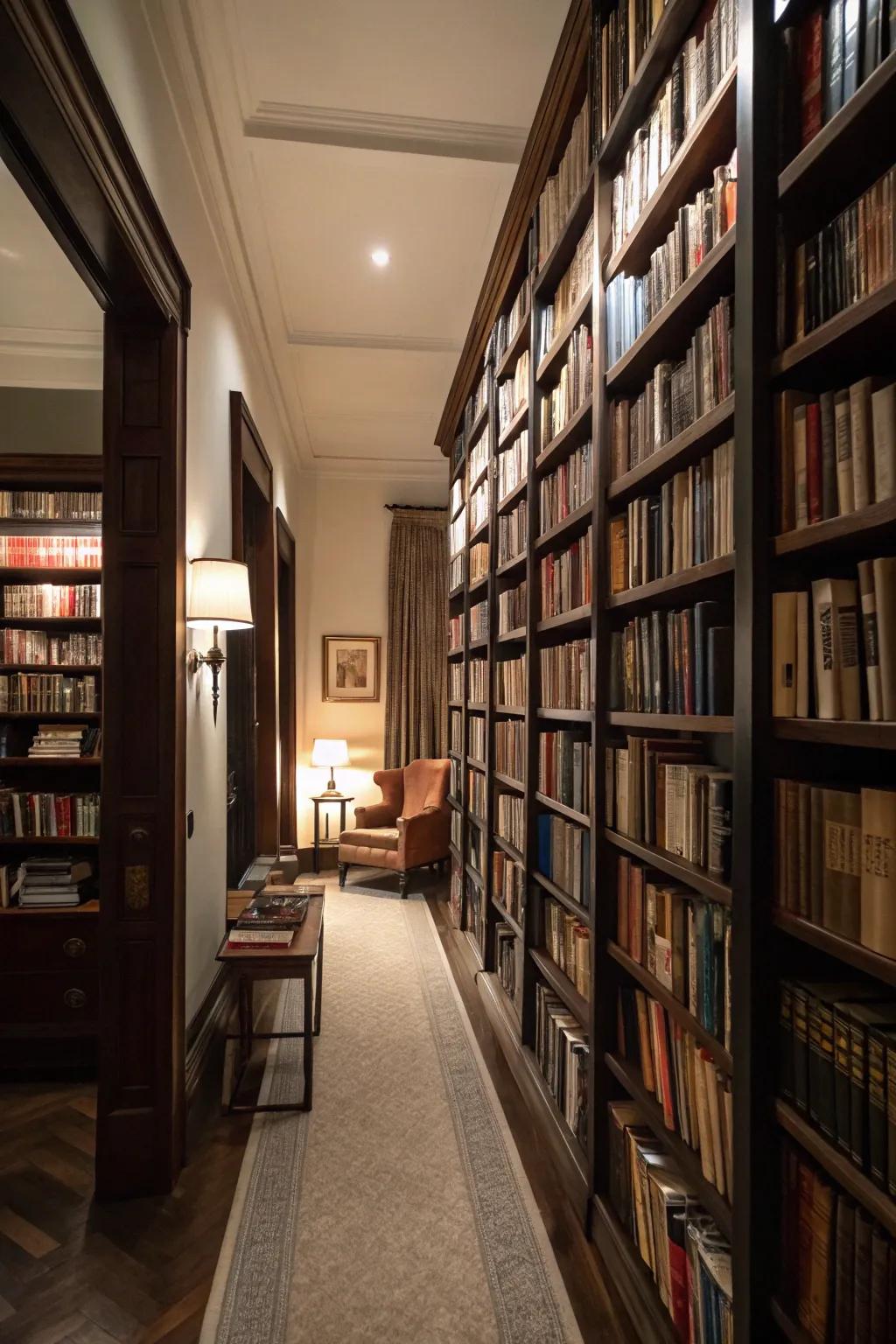 Floor-to-ceiling bookshelves create a dramatic focal point, adding grandeur and maximizing vertical space in a room.