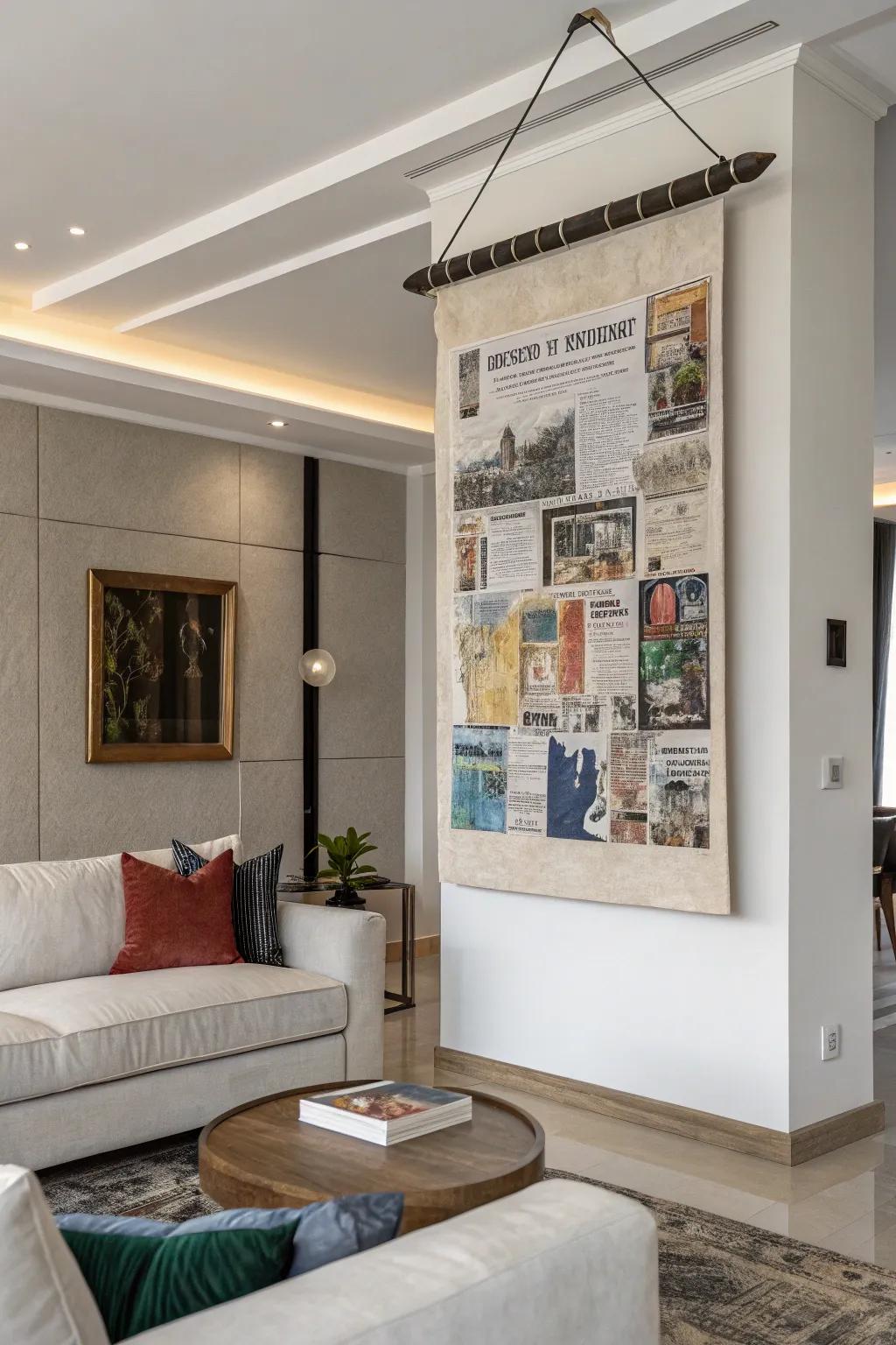 Mixed material art adds a tactile element.