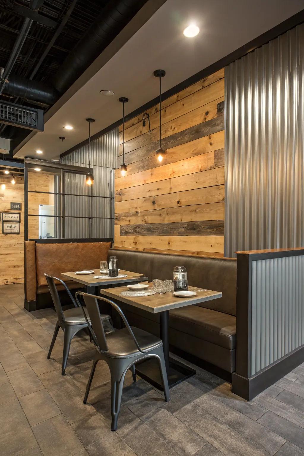 Blending materials creates a distinctive and trendy wall texture.