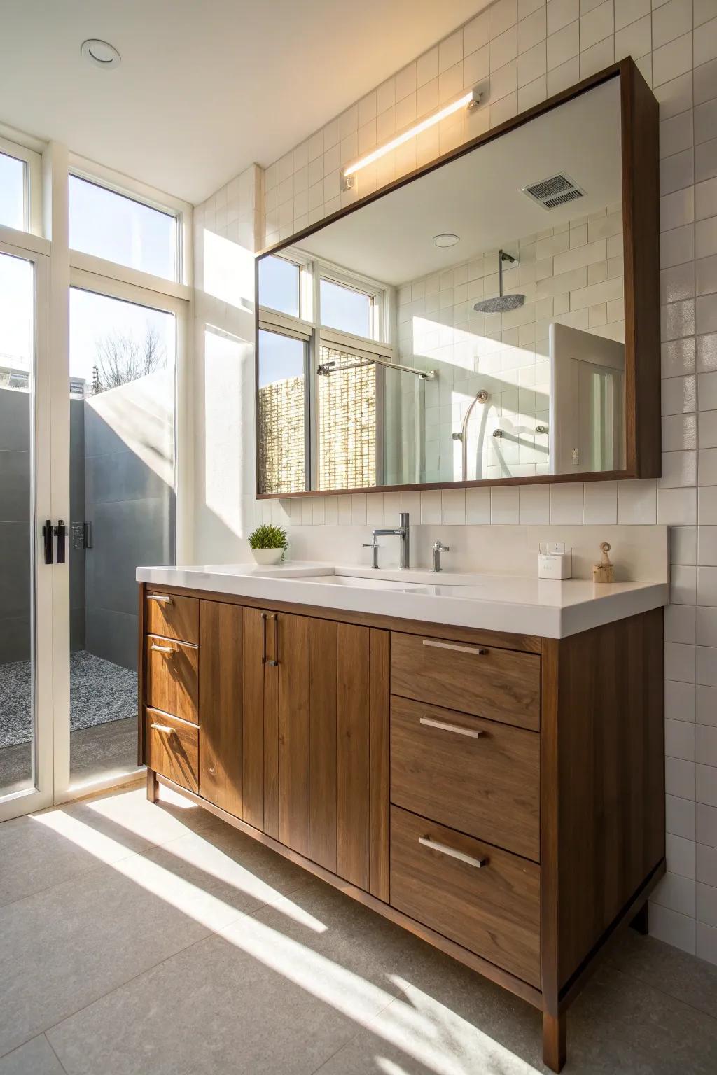 Illuminate your bathroom with natural light to showcase your chestnut vanity.