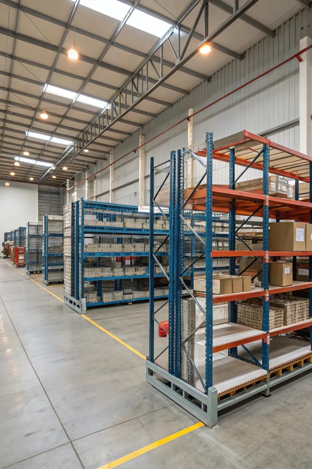 Adjustable shelving sets adapt to diverse storage requirements.