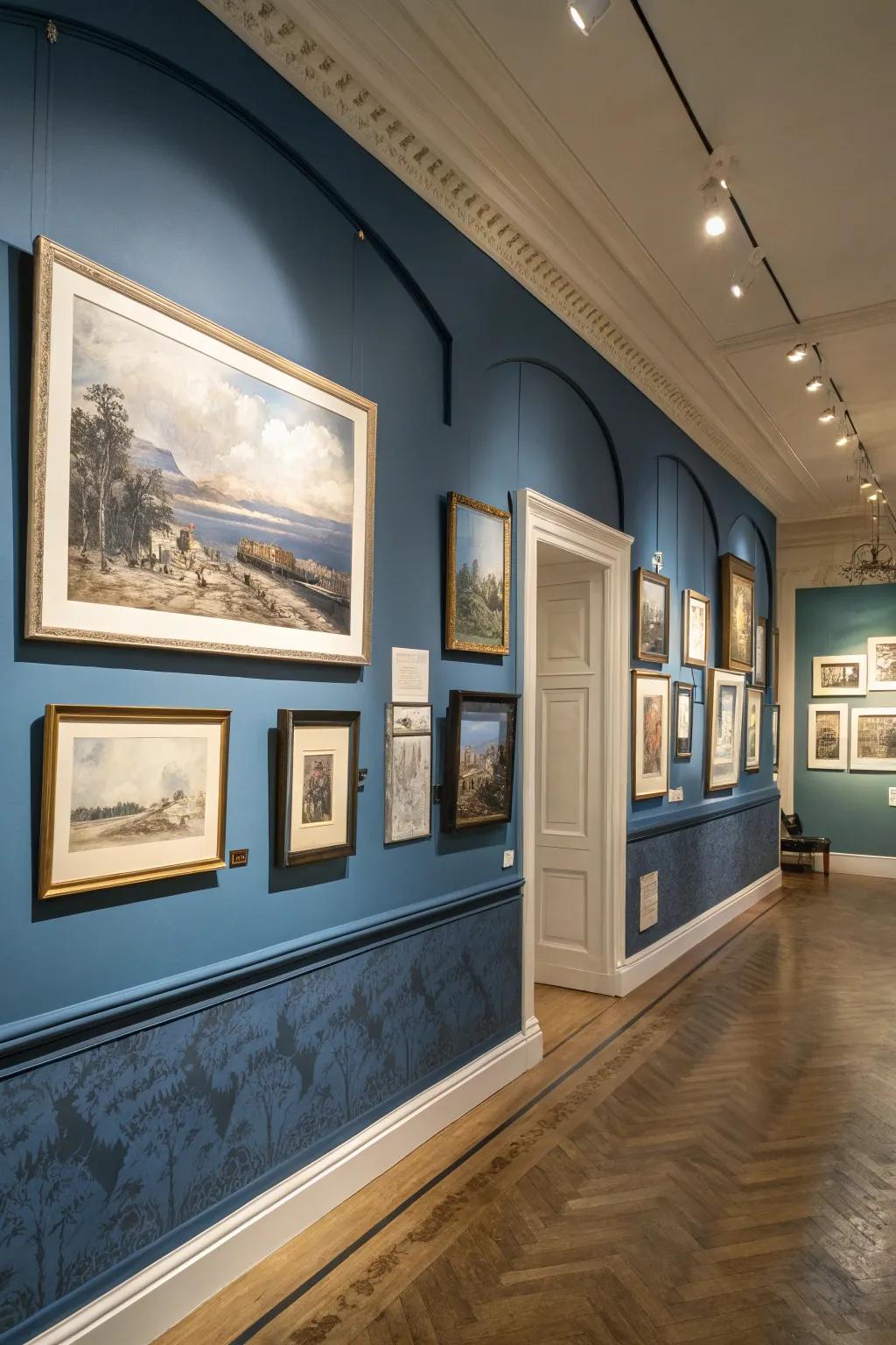 Elevate your art with a warm blue backdrop for your gallery wall.