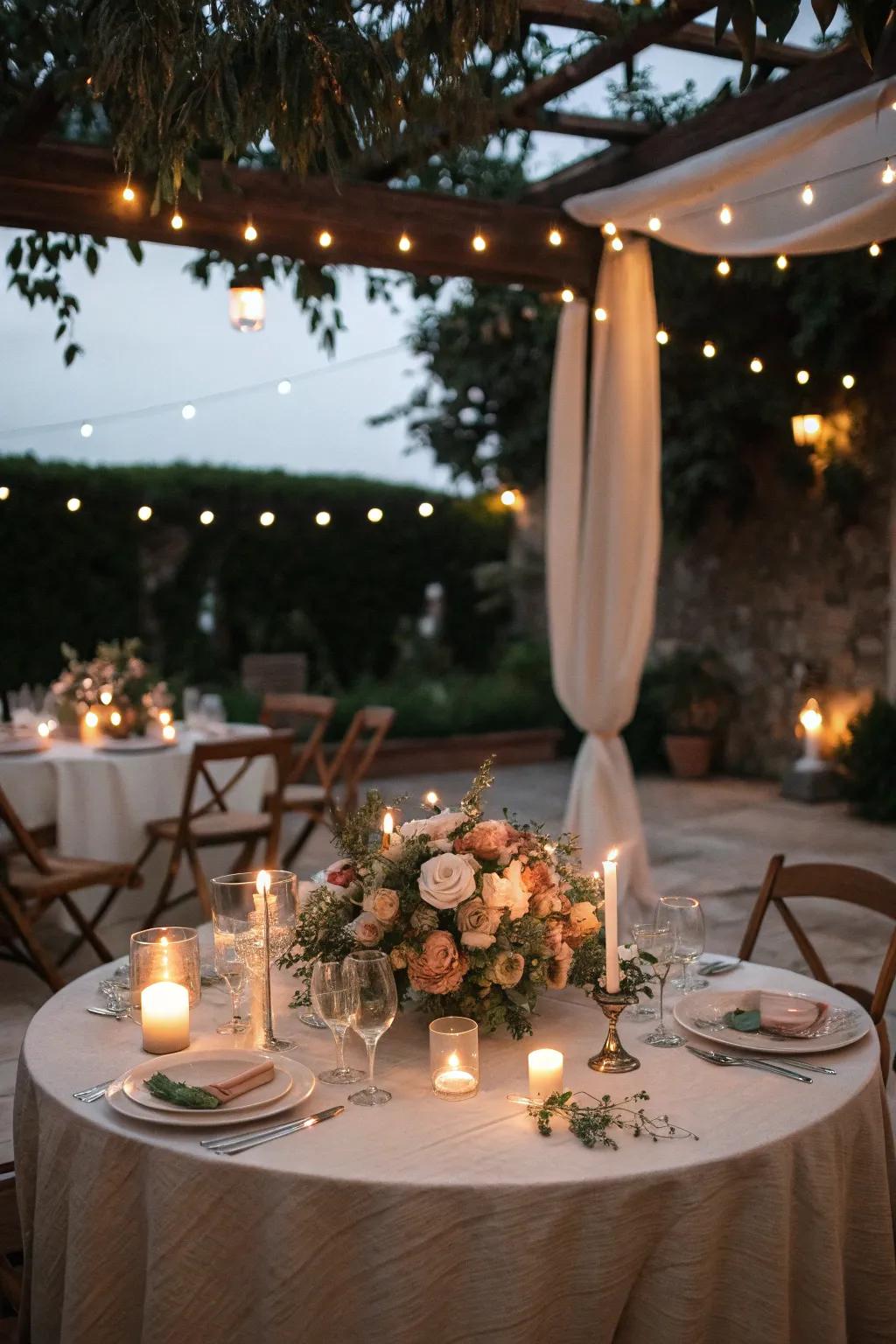 Soft lighting enhances the romantic ambiance.