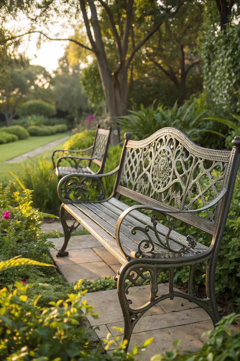 Masterfully Made Elegance: A Beautiful Metal Bench for Your Outdoor Getaway