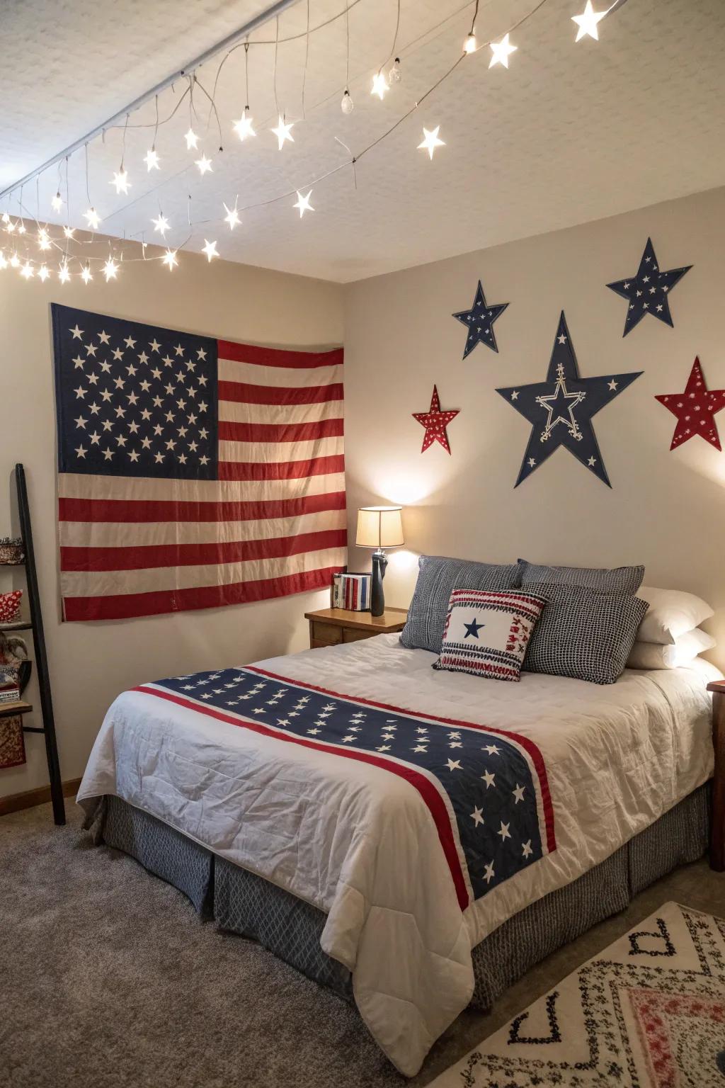 Flags and symbols tip the hat to Americana in the Western theme.