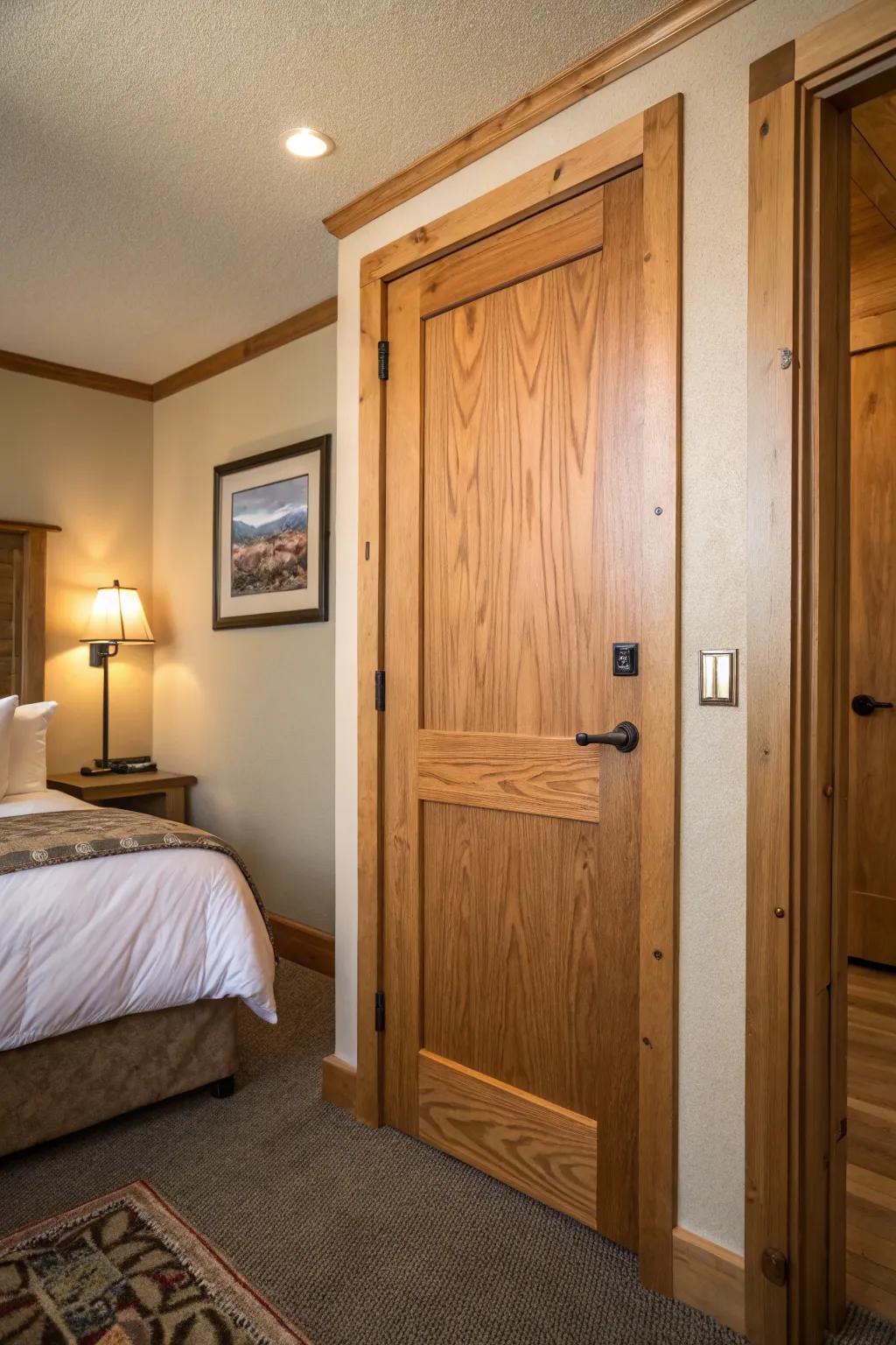 Genuine wood-finished doors add coziness and texture.
