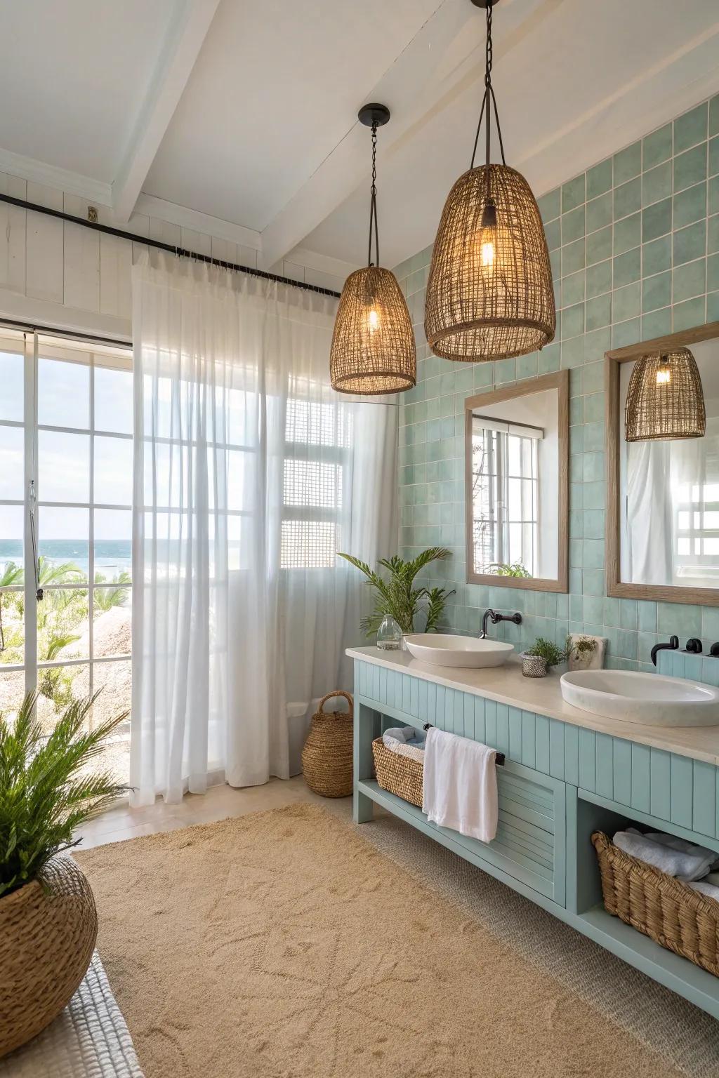 Hanging lights contribute warmth and style.