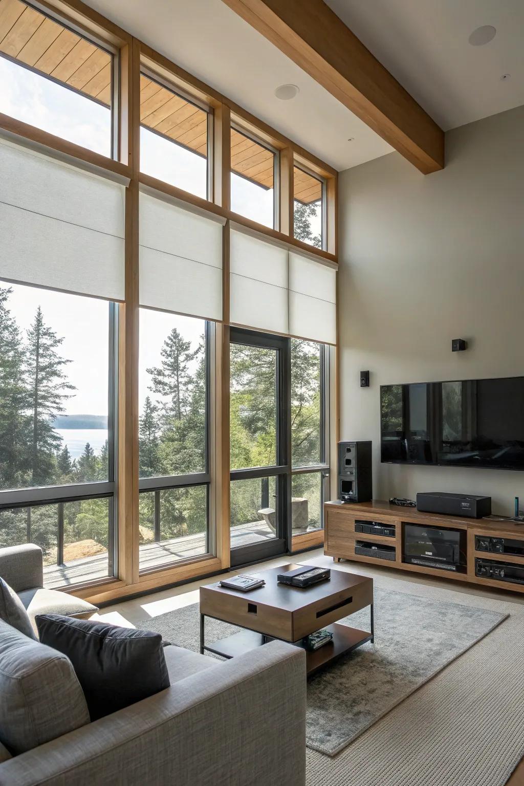 Automated shades offer convenience and modern style to casement windows.