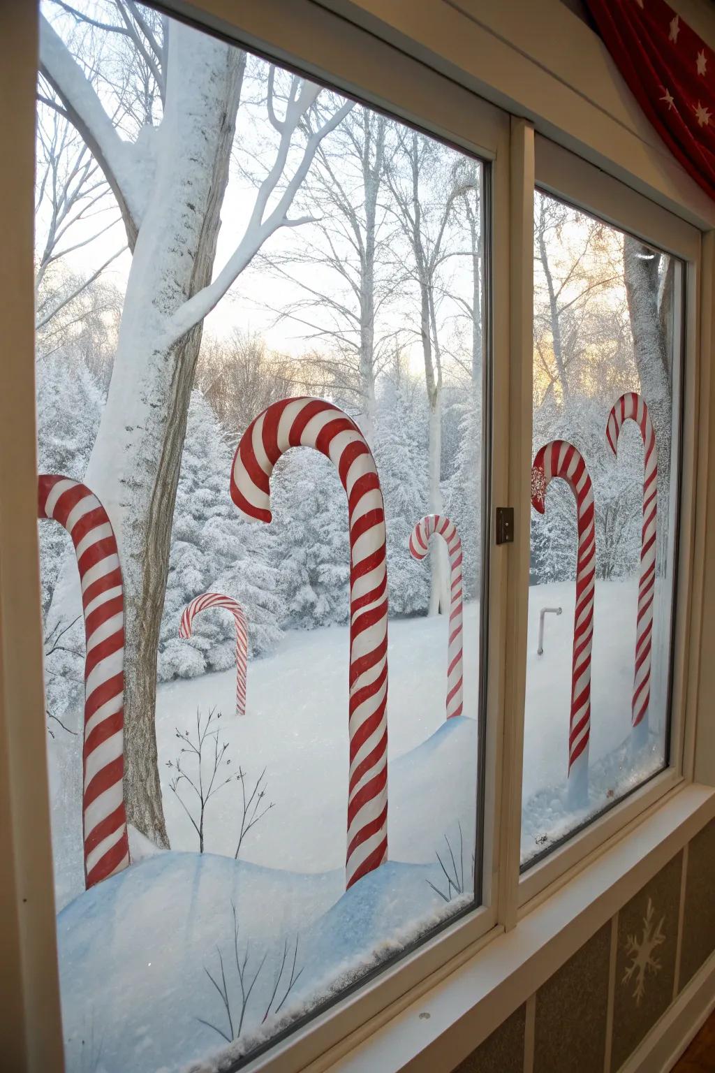 A candy cane forest adds a touch of sweet festive fun.