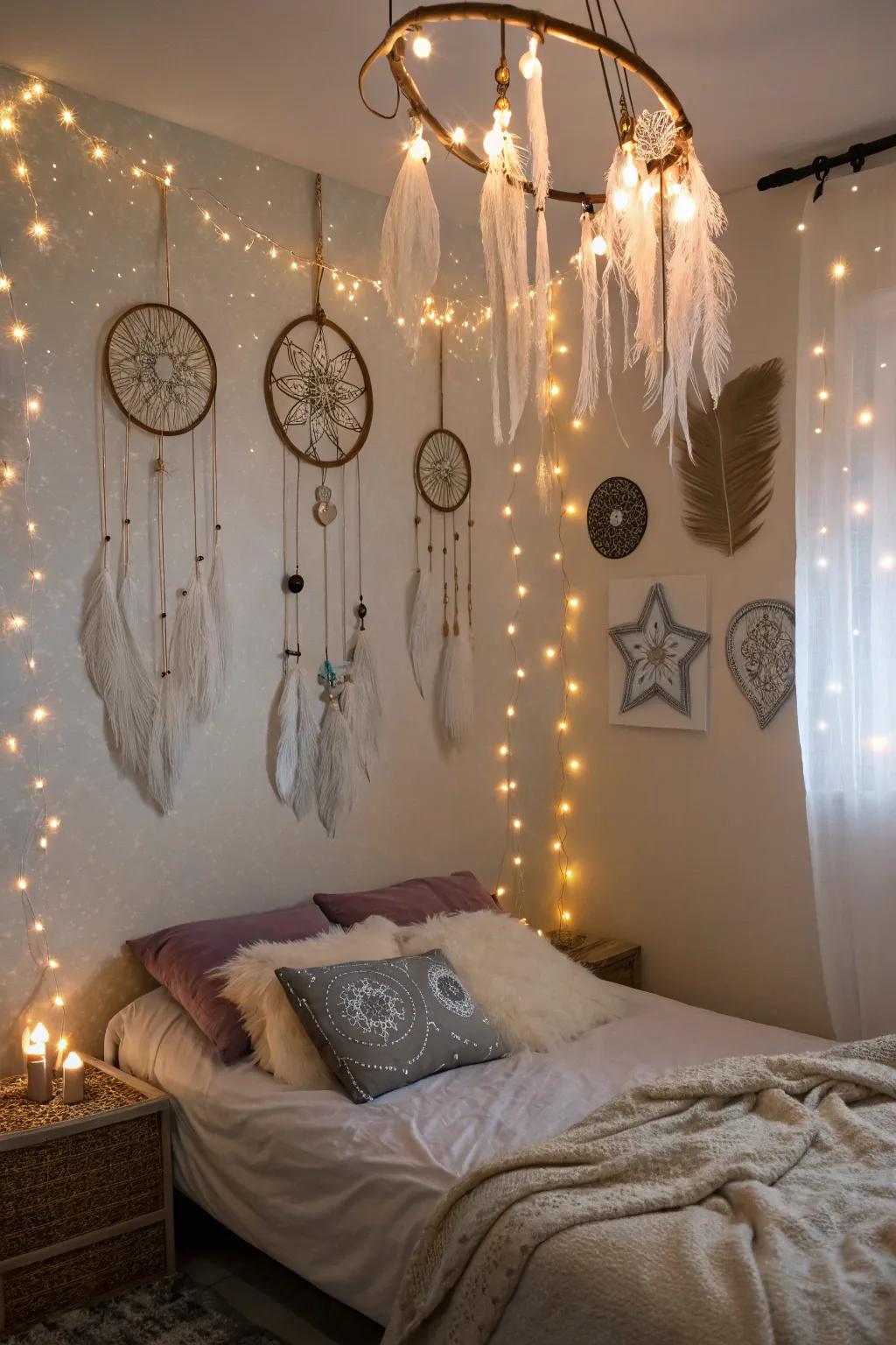 Dreamcatchers and hanging decor bring magic and movement.