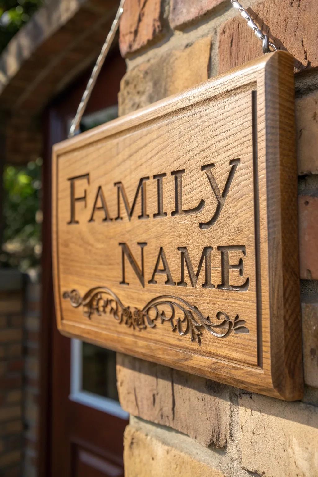 Welcome home with a touch of craftsmanship: A personalized wooden family name sign.