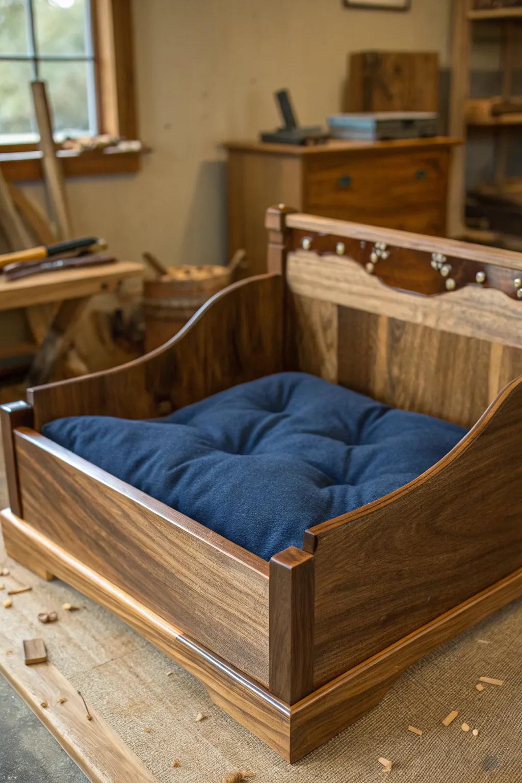 Elevate your pet's comfort with a handcrafted wooden bed that showcases your woodworking skills.