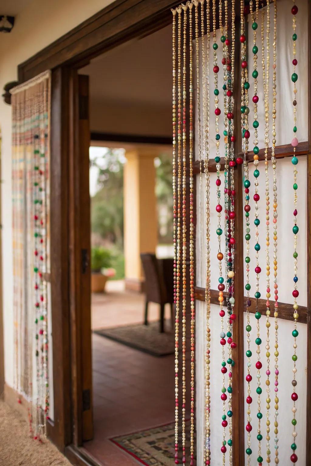 Strung beads add a nostalgic and fashionable touch to any space.