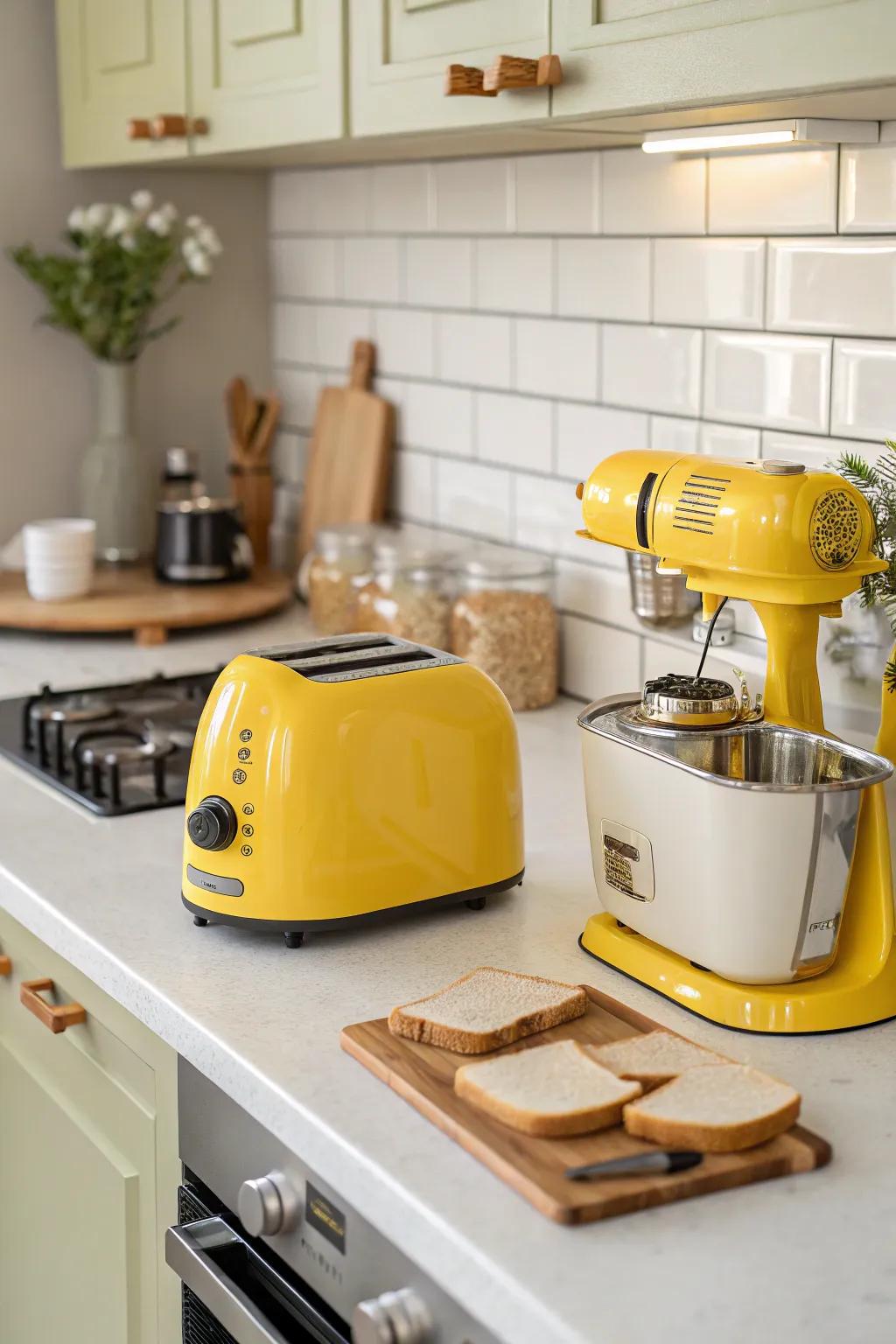 Yellow appliances provide a fun, efficient dash of color.