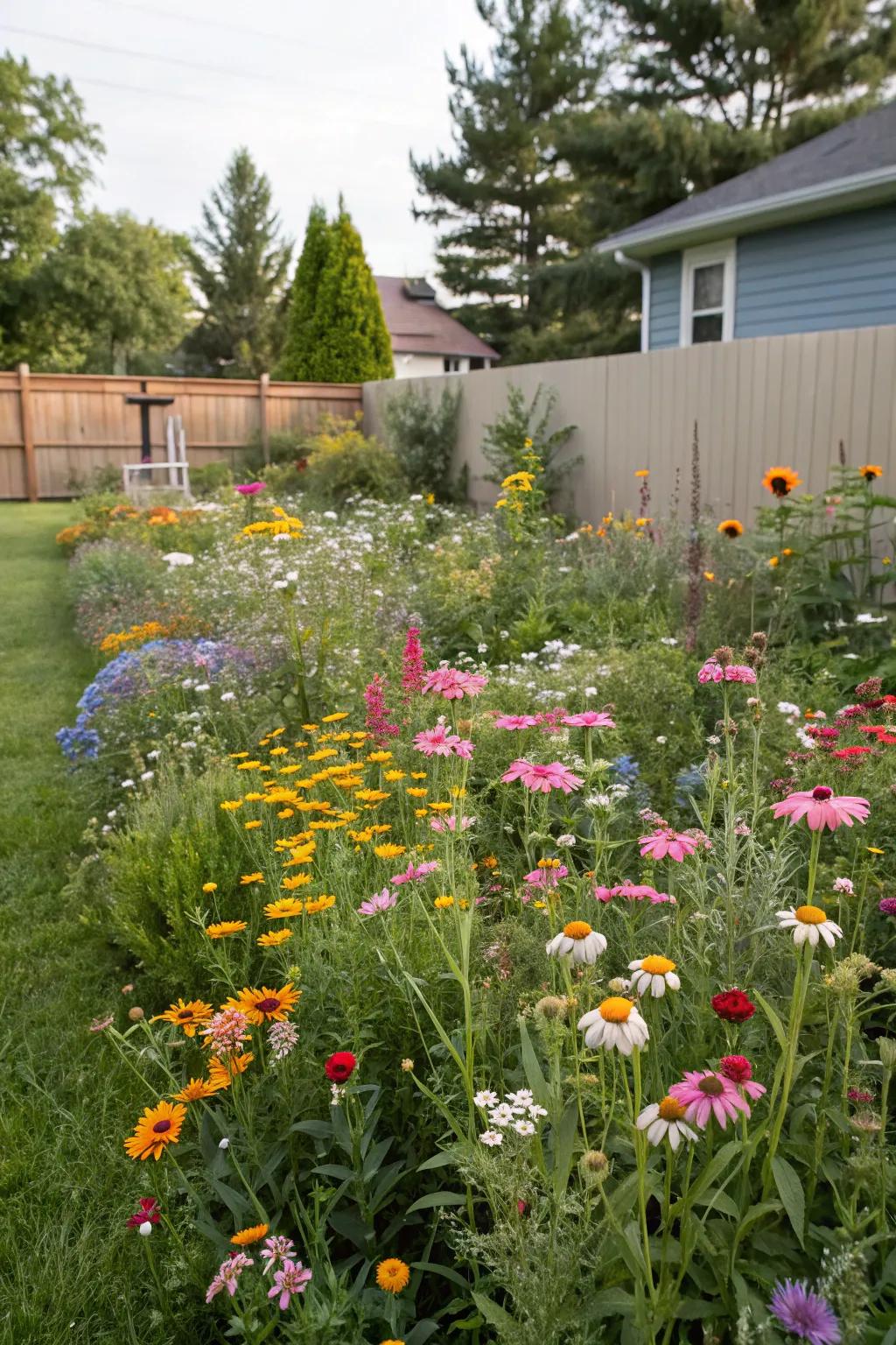 A bright wildflower field that draws in butterflies and bees.
