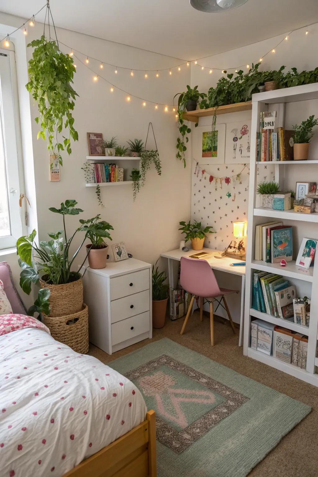 Tiny plants infuse nature and freshness into the sleep space.