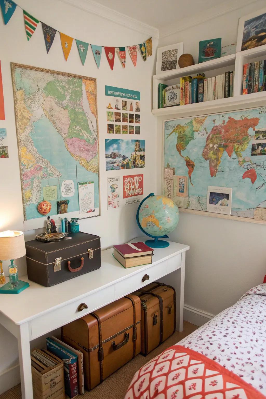 A personalized room with decor inspired by travel adventures.