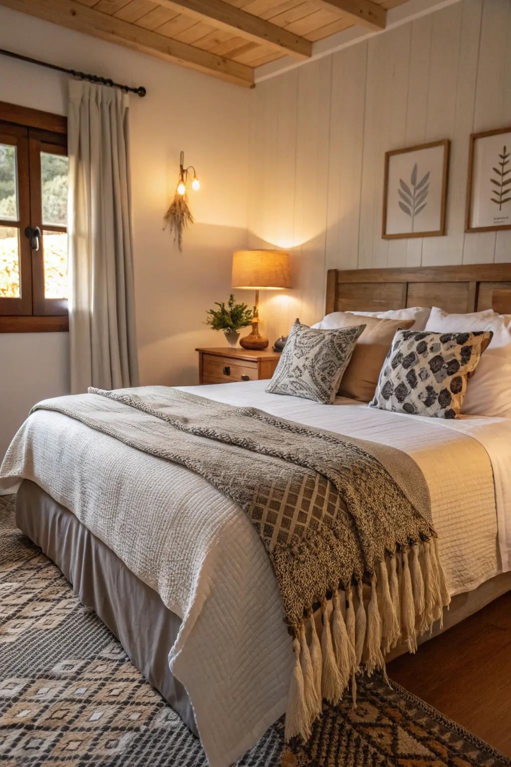 Textiles amplify the room’s coziness and style