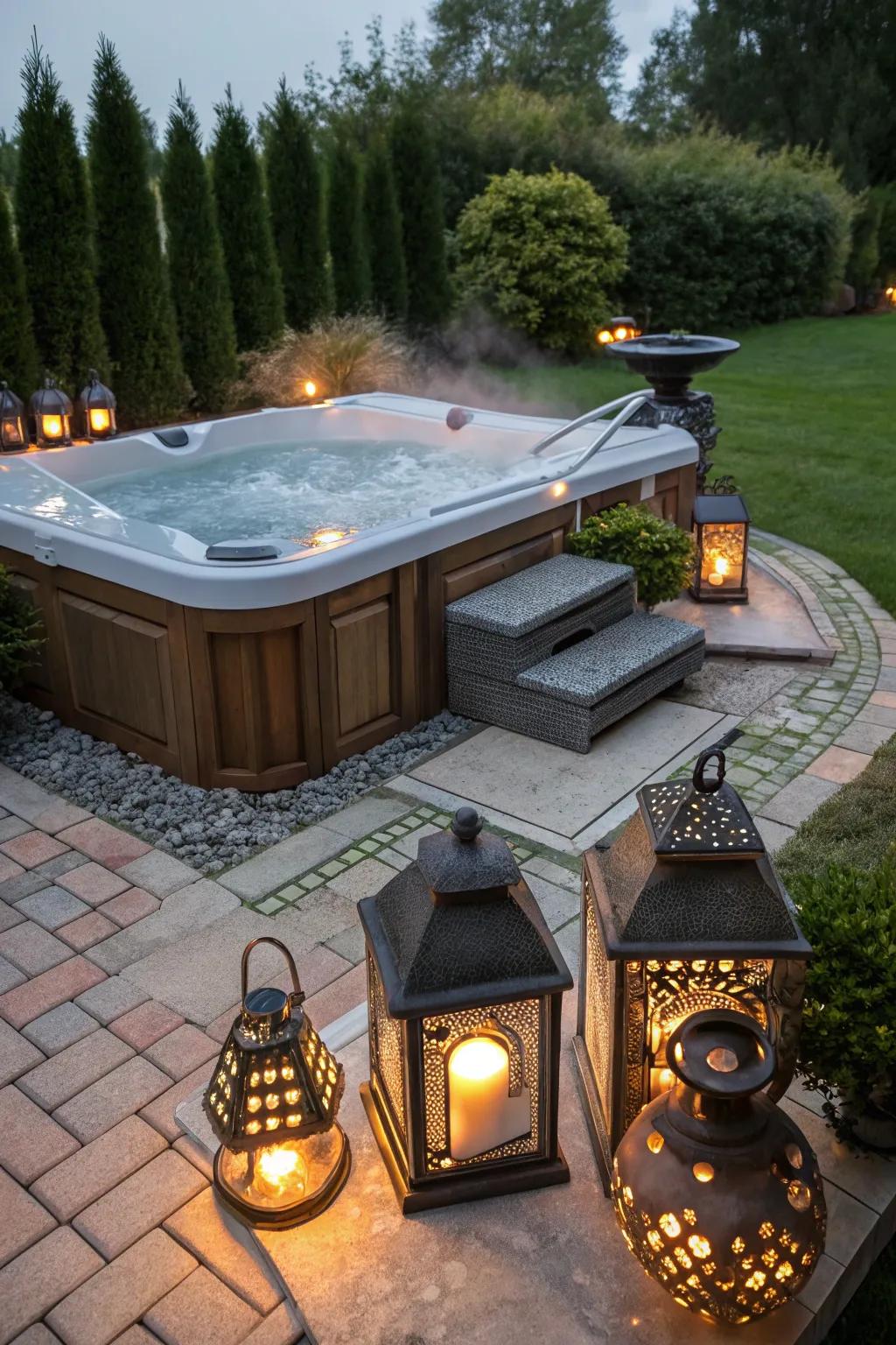 Decorative items personalize your hot tub space.
