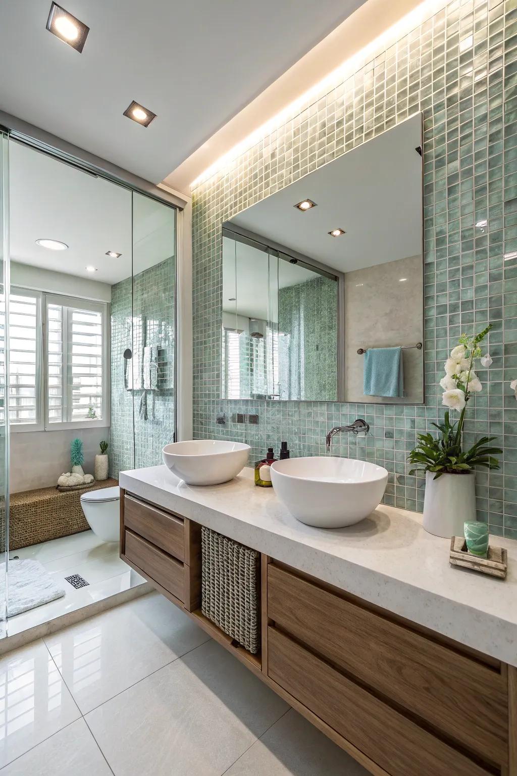 Glass tiles offer a sleek and modern aesthetic.