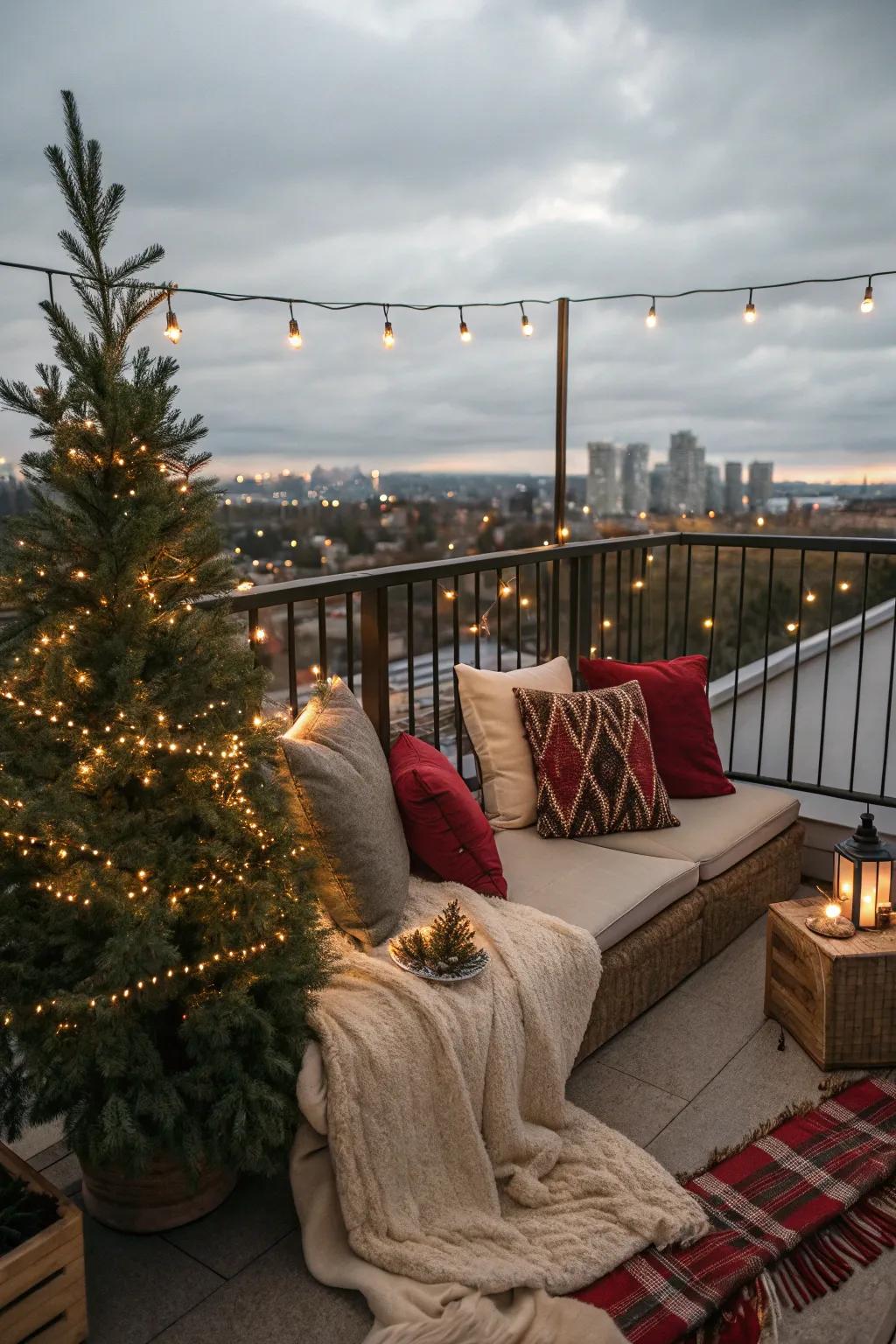 A snug seating space entices you to savor the holiday ambiance.