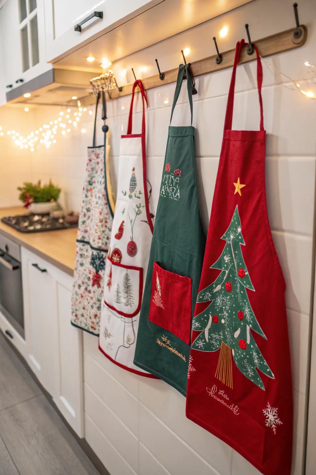 Swap out aprons seasonally for holiday-themed decor.